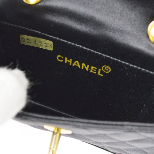CHANEL 1989-1991 Straight Flap Bag Micro Black Satin