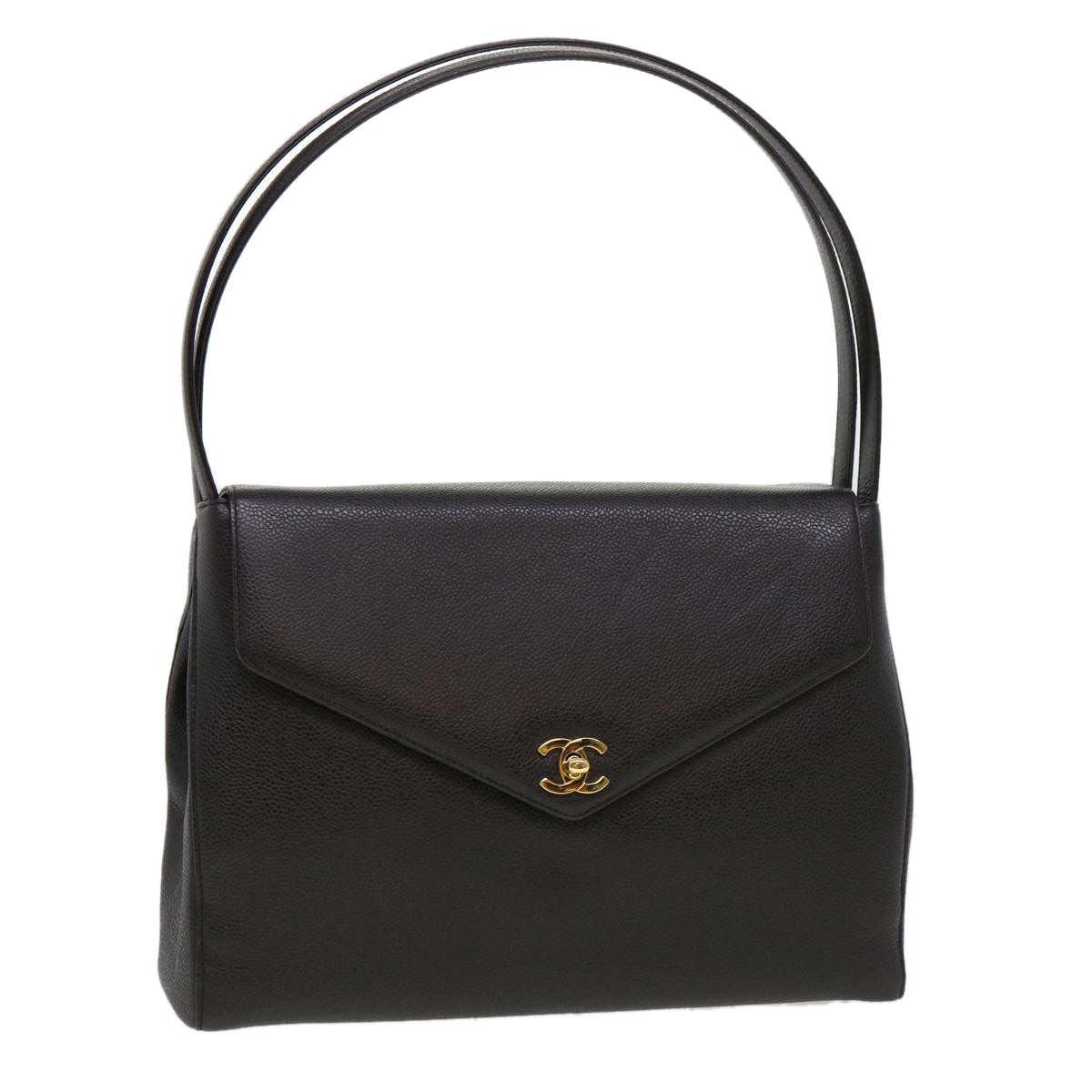 CHANEL Shoulder Bag Caviar Skin Black CC am4067