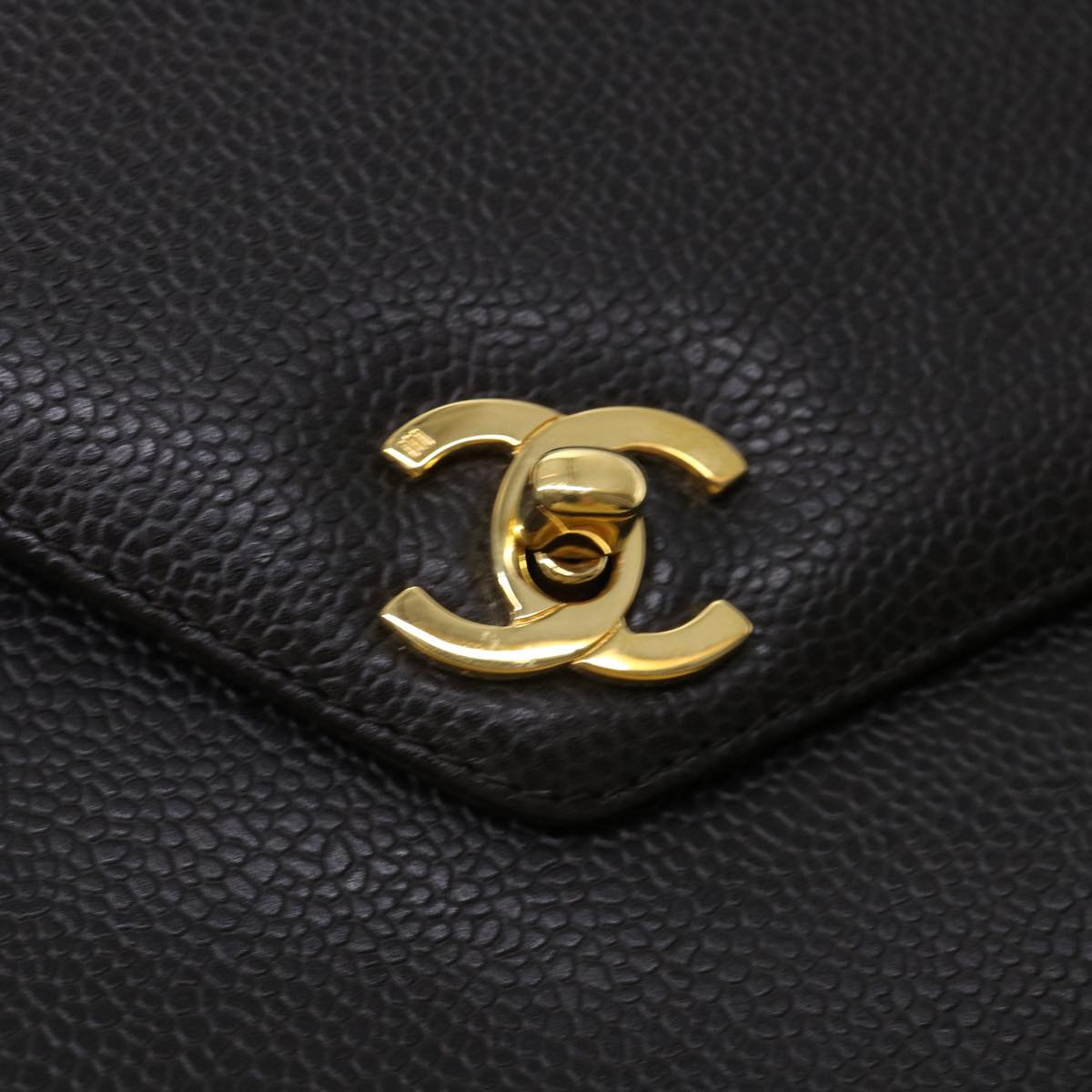 CHANEL Shoulder Bag Caviar Skin Black CC am4067