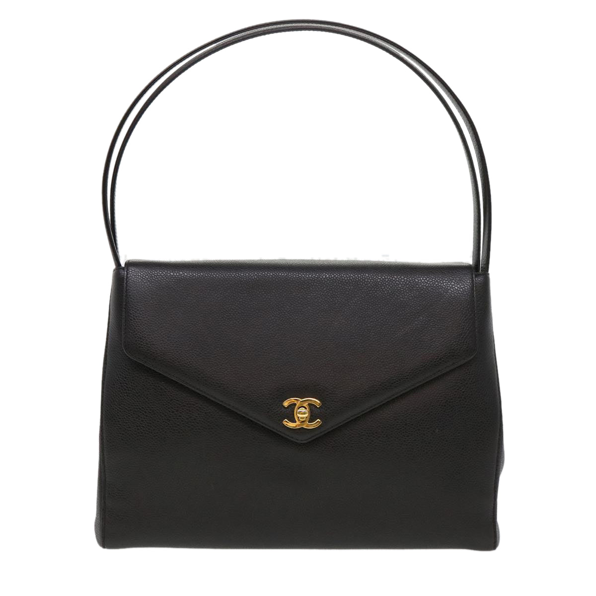 CHANEL Shoulder Bag Caviar Skin Black CC am4067