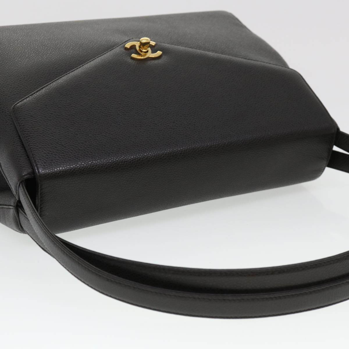 CHANEL Shoulder Bag Caviar Skin Black CC am4067