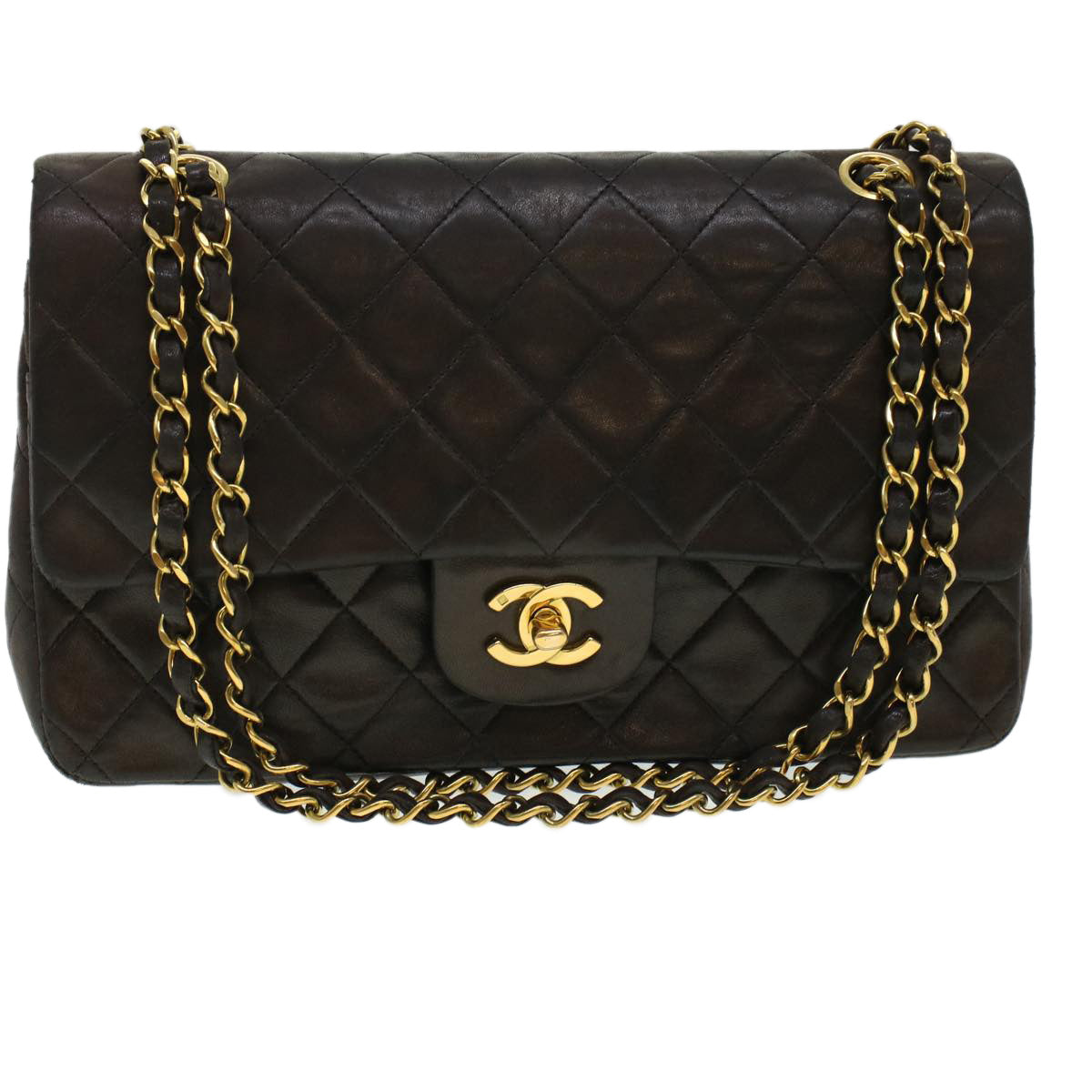 CHANEL Matelasse Turn Lock Chain Shoulder Bag Lamb Skin Black CC am4540