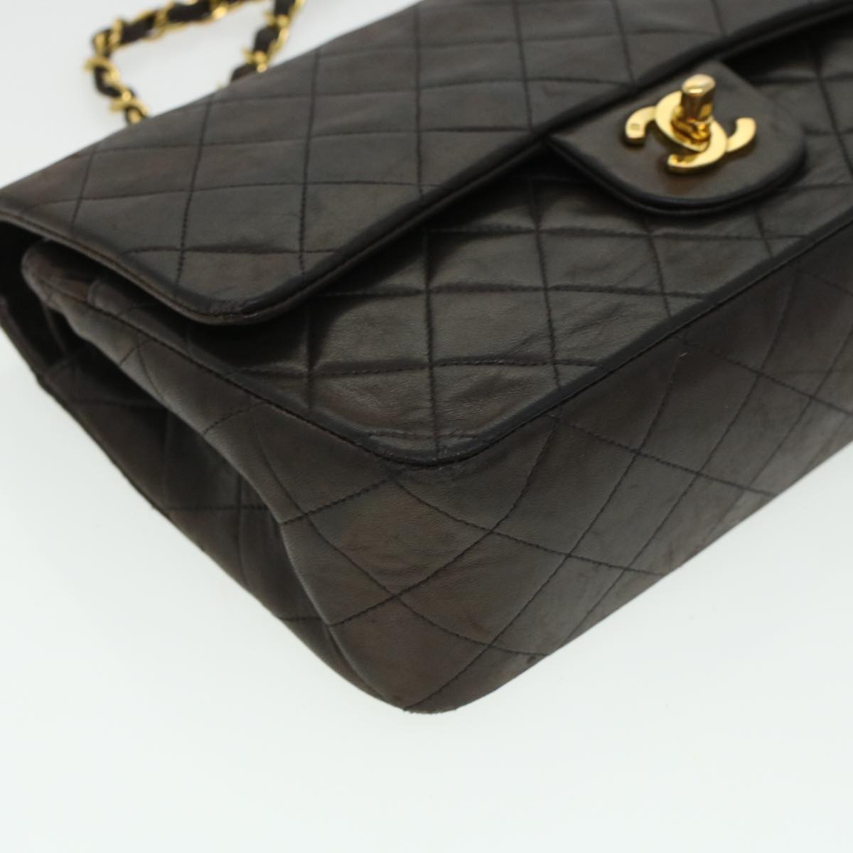 CHANEL Matelasse Turn Lock Chain Shoulder Bag Lamb Skin Black CC am4540