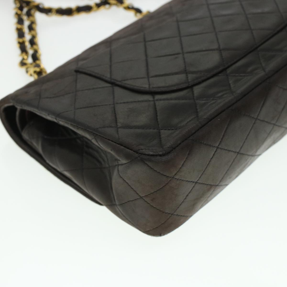 CHANEL Matelasse Turn Lock Chain Shoulder Bag Lamb Skin Black CC am4540