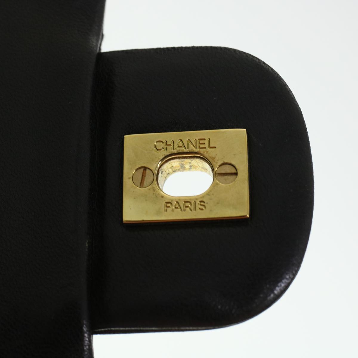 CHANEL Matelasse Turn Lock Chain Shoulder Bag Lamb Skin Black CC am4540