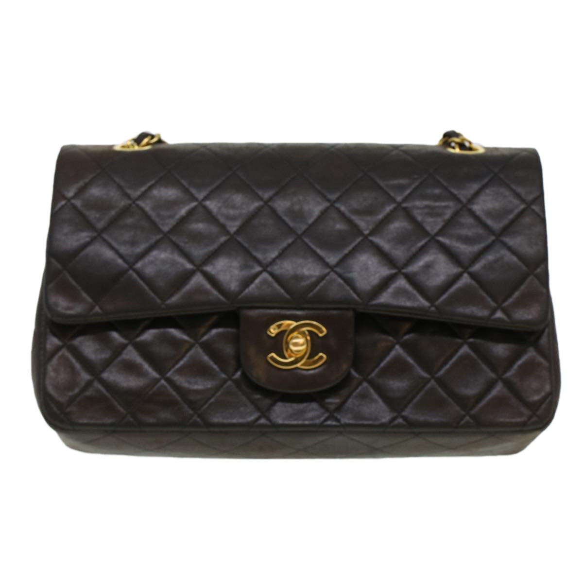 CHANEL Matelasse Turn Lock Chain Shoulder Bag Lamb Skin Black CC am4540