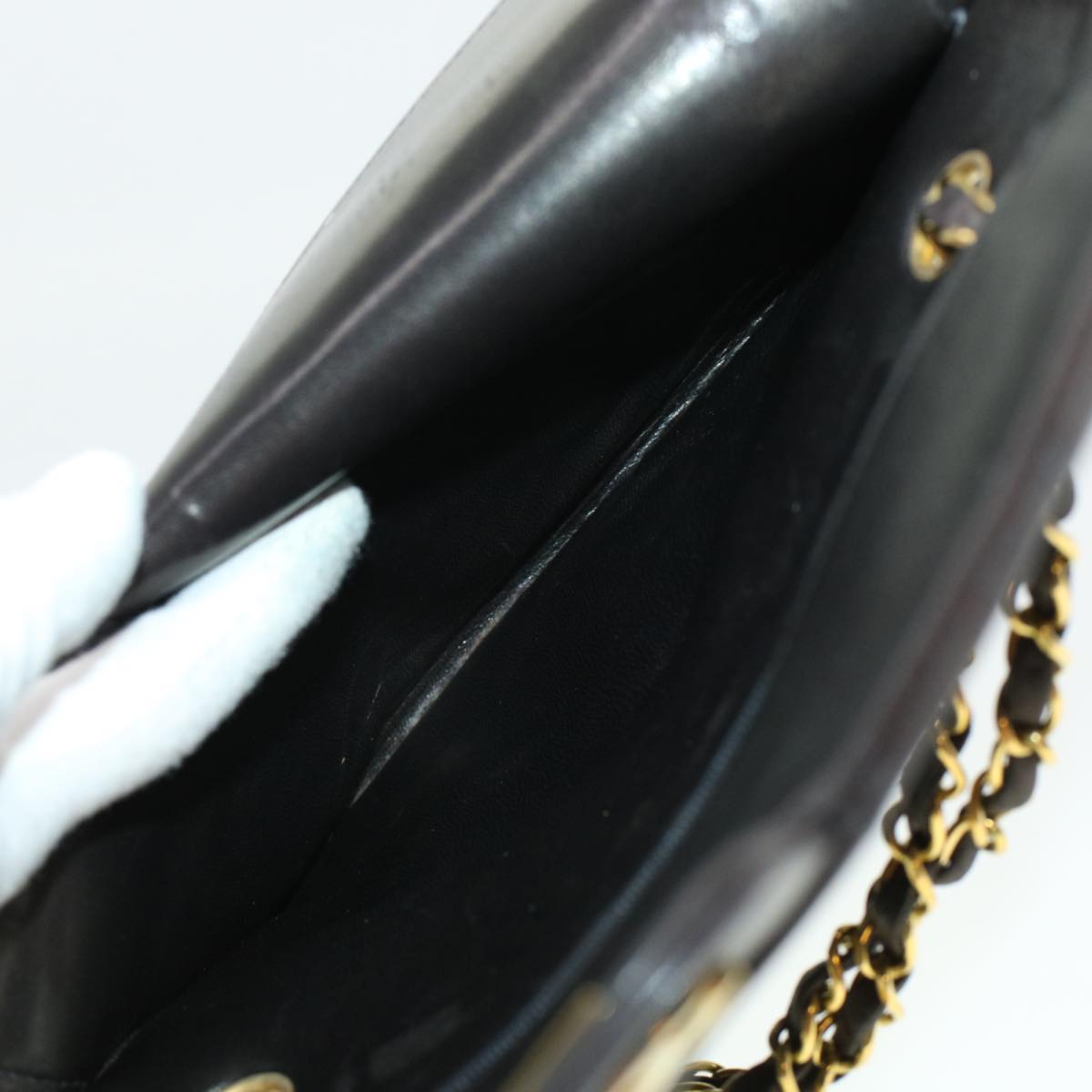 CHANEL Matelasse Turn Lock Chain Shoulder Bag Lamb Skin Black CC am4540