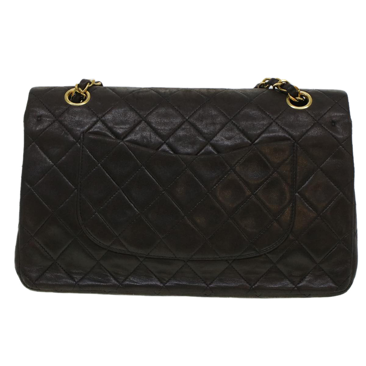 CHANEL Matelasse Turn Lock Chain Shoulder Bag Lamb Skin Black CC am4540