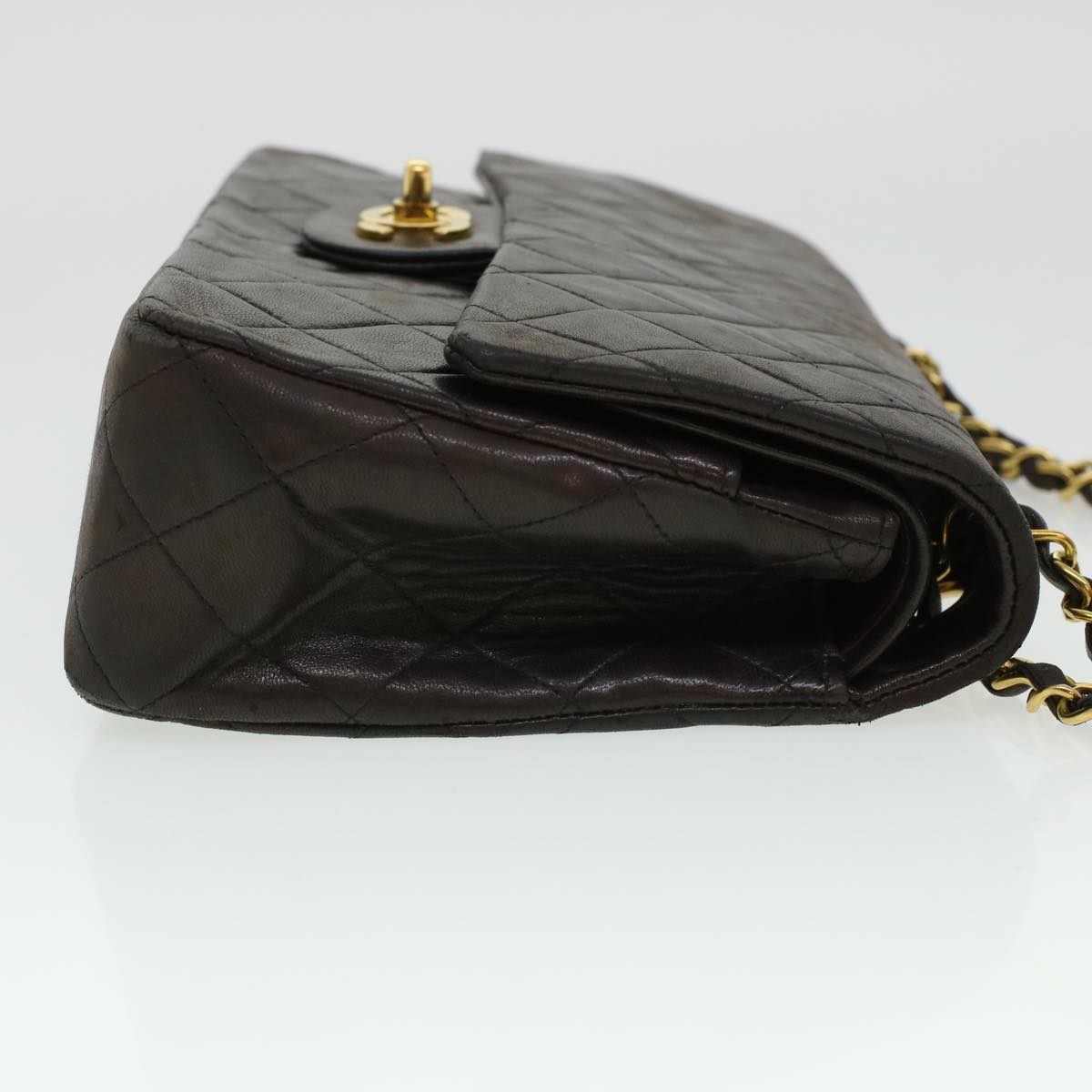 CHANEL Matelasse Turn Lock Chain Shoulder Bag Lamb Skin Black CC am4540
