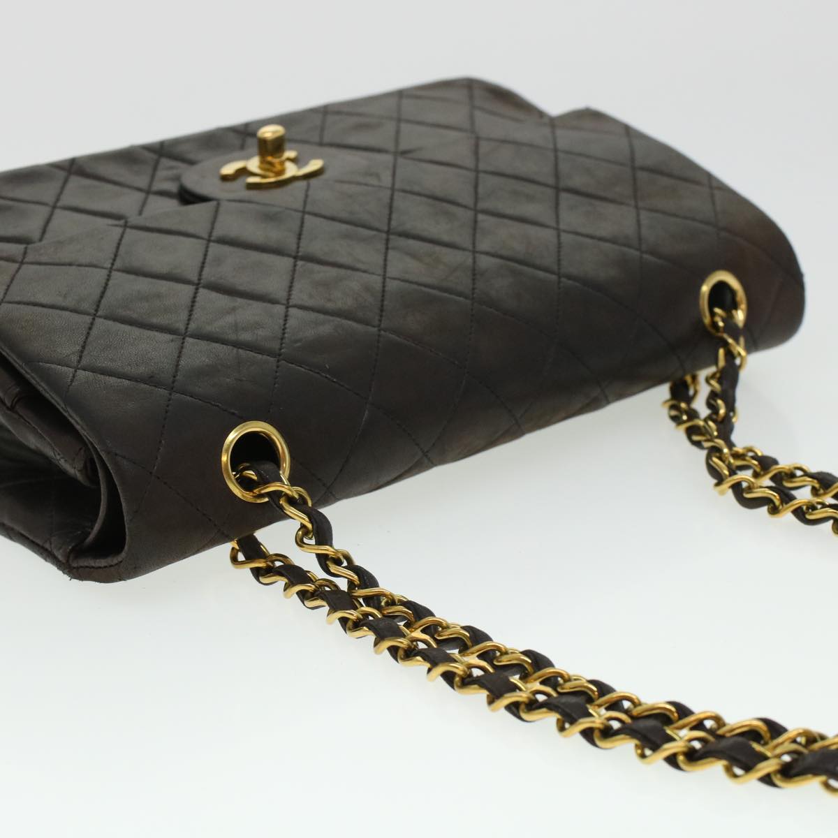 CHANEL Matelasse Turn Lock Chain Shoulder Bag Lamb Skin Black CC am4540