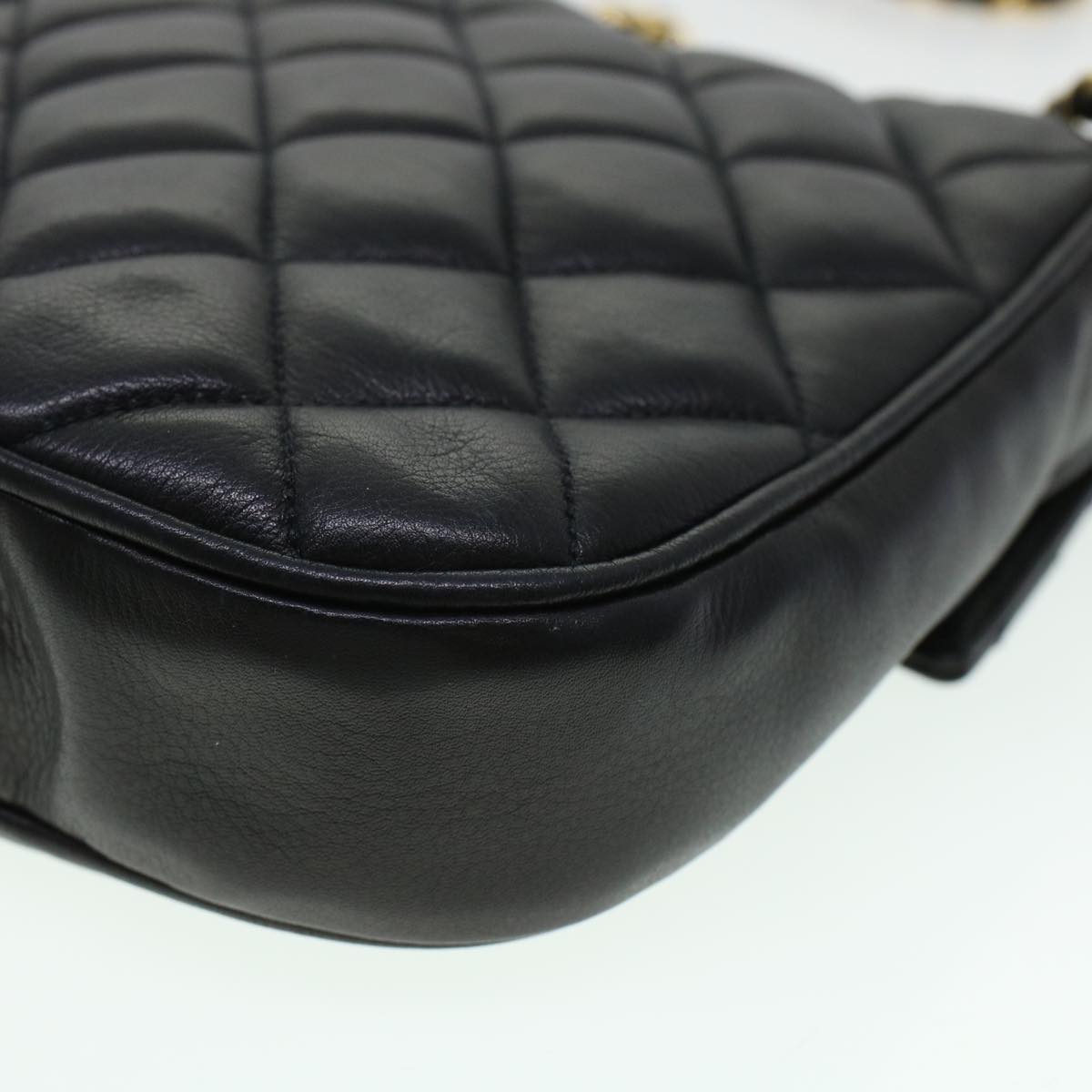 CHANEL Matelasse Turn Lock Chain Shoulder Bag Lamb Skin Black CC am4542