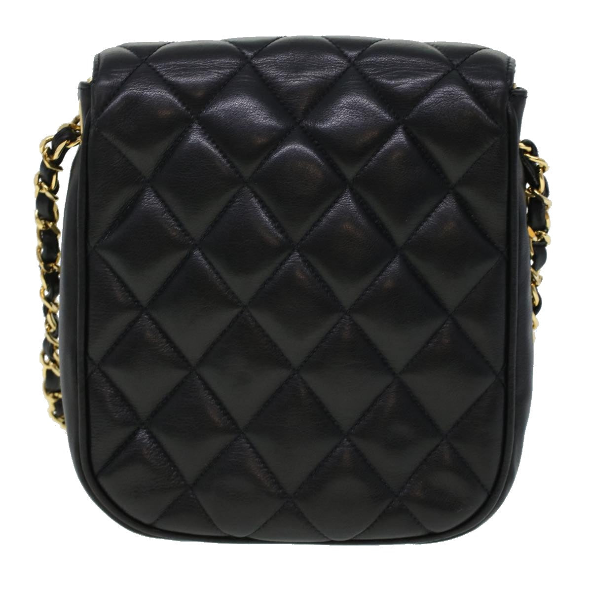 CHANEL Matelasse Turn Lock Chain Shoulder Bag Lamb Skin Black CC am4542