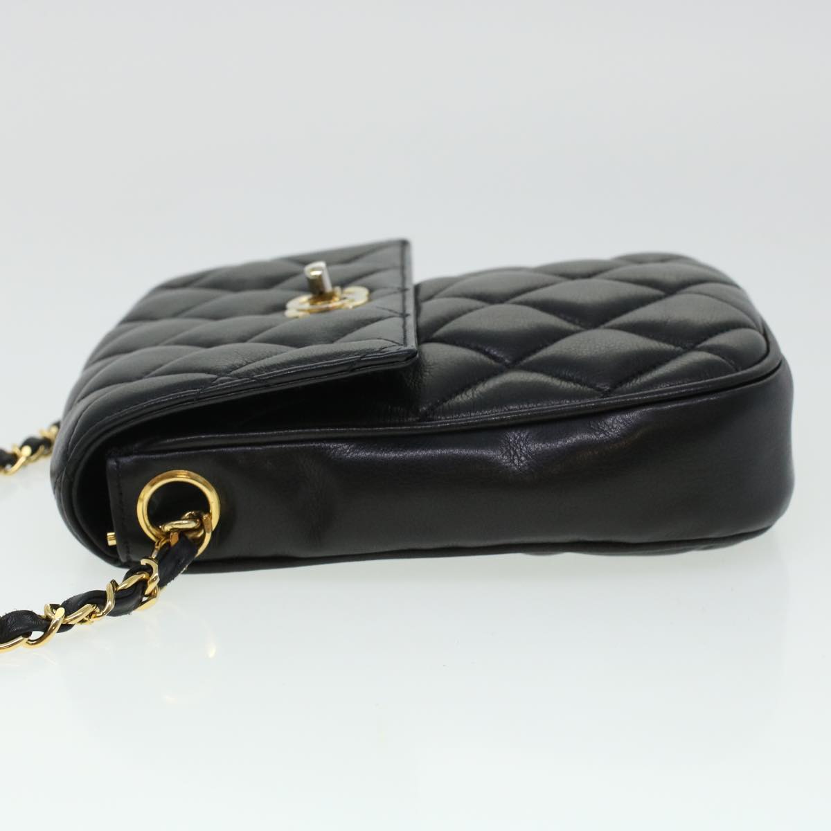 CHANEL Matelasse Turn Lock Chain Shoulder Bag Lamb Skin Black CC am4542