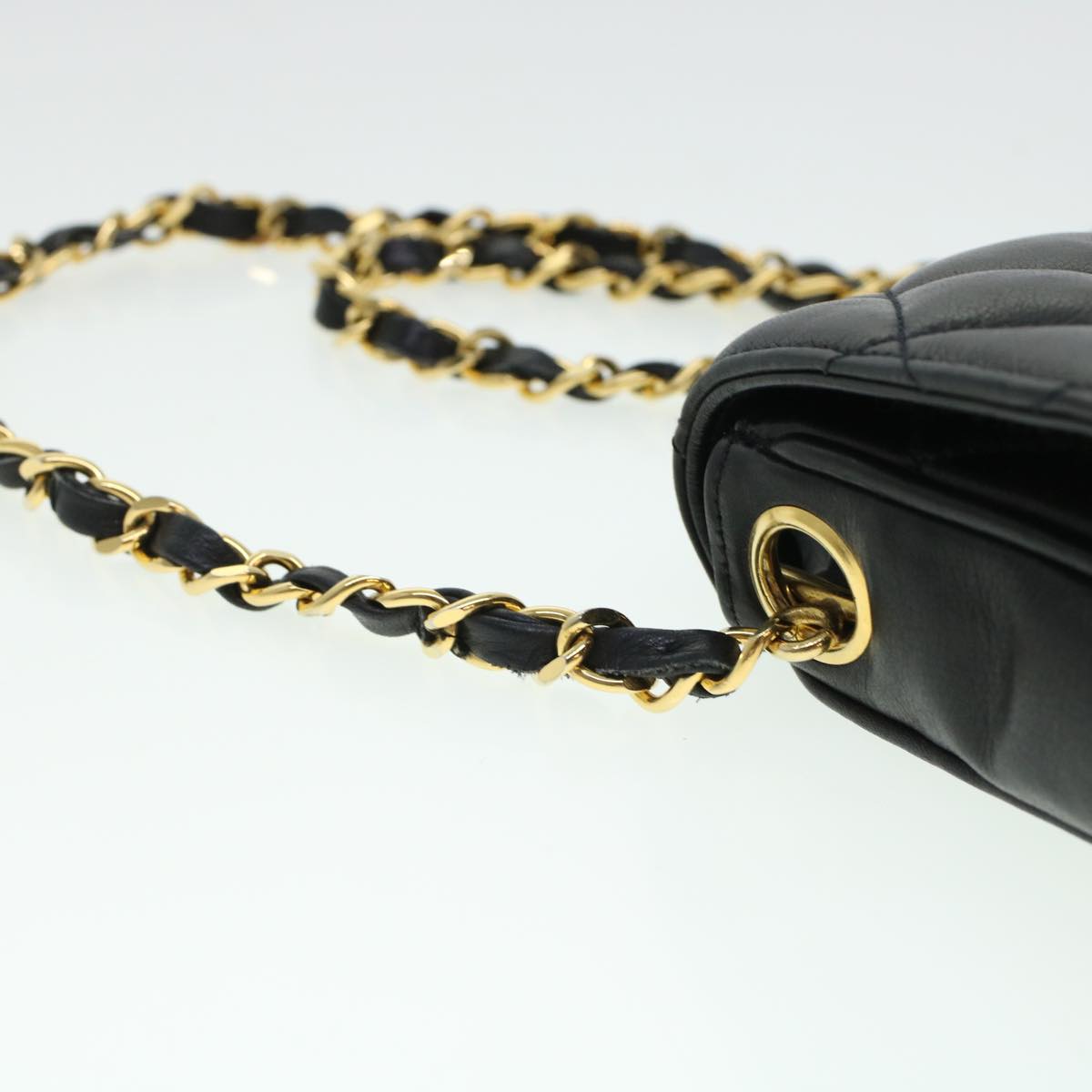 CHANEL Matelasse Turn Lock Chain Shoulder Bag Lamb Skin Black CC am4542