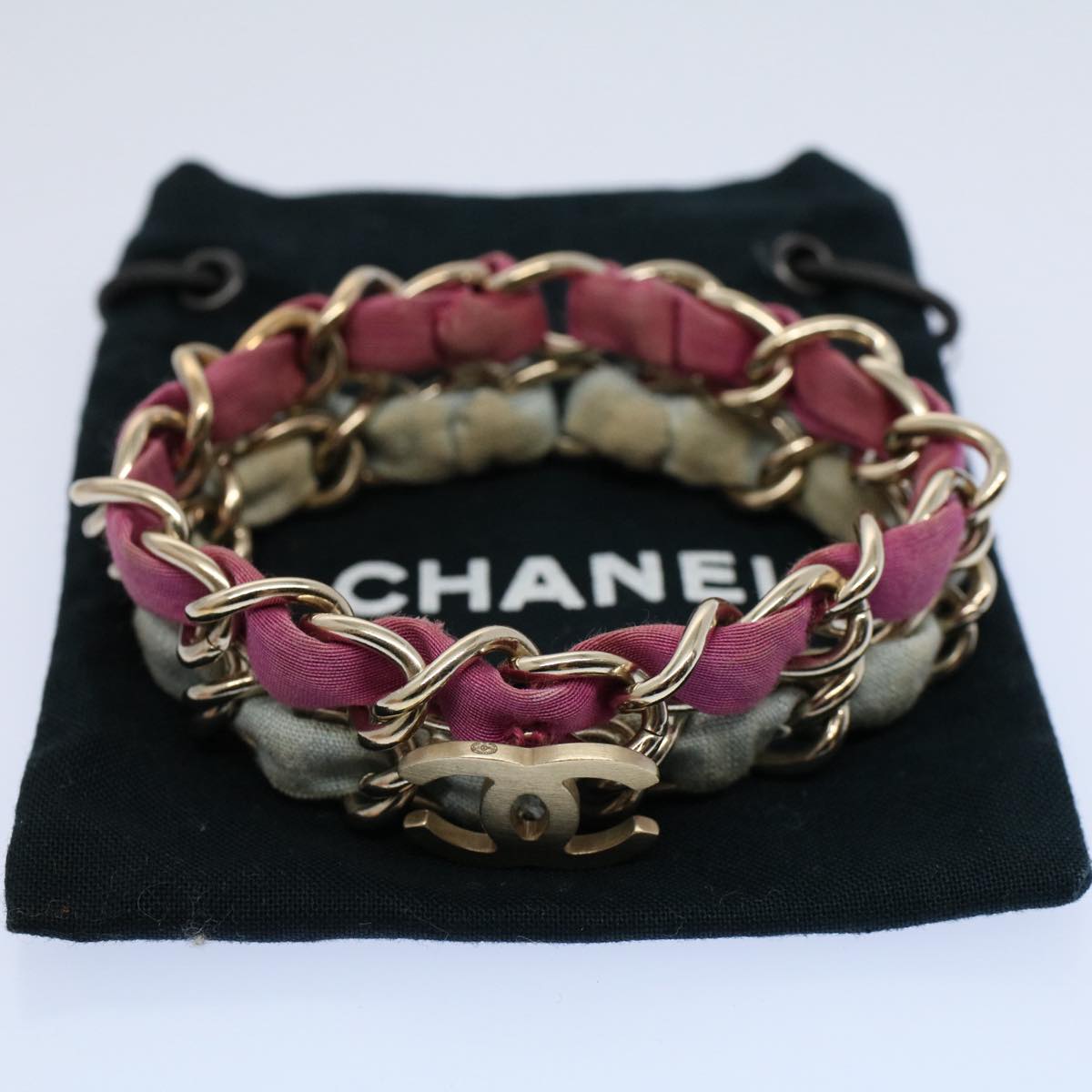 CHANEL COCO Mark Chain Bracelet metal Blue Purple Silver CC am5014