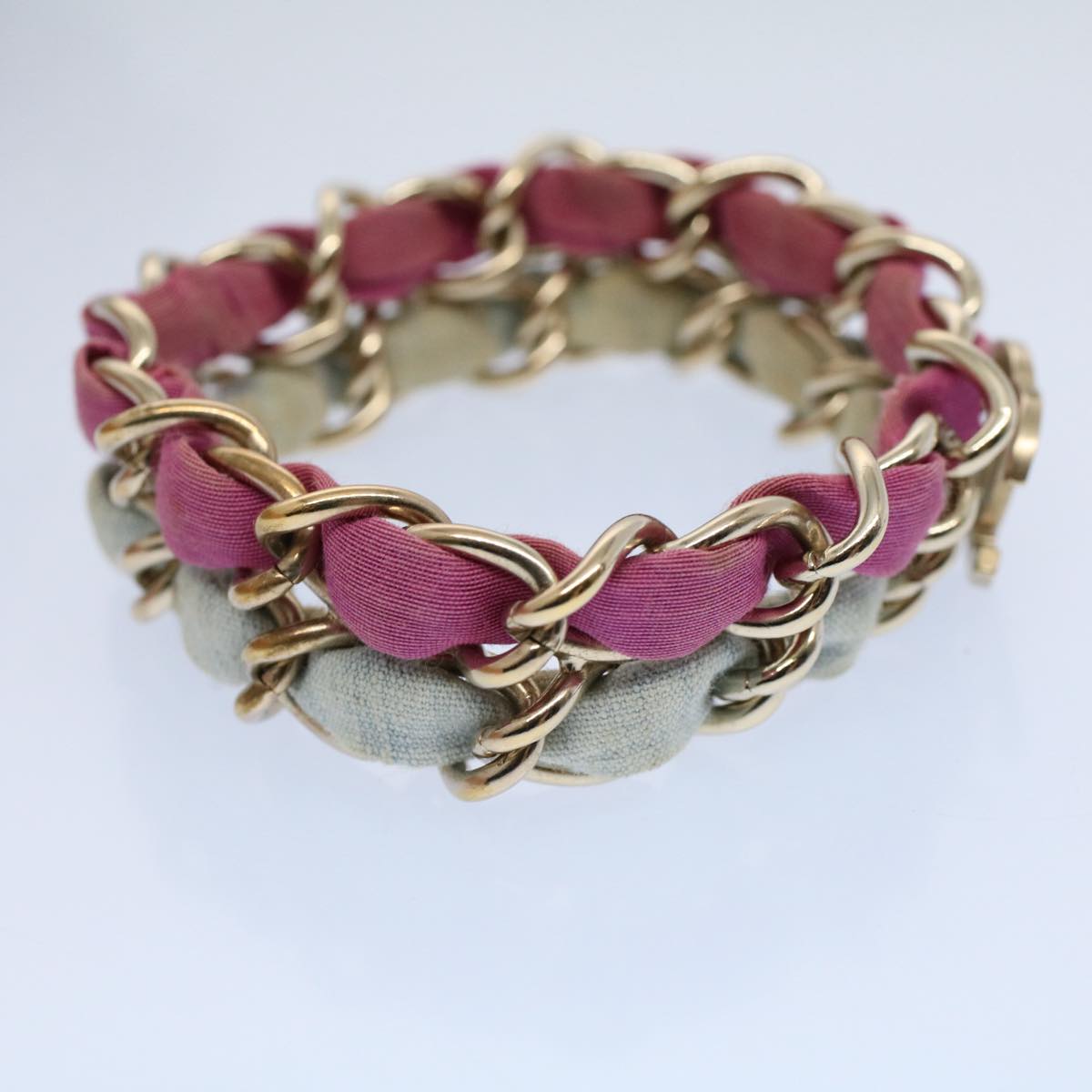CHANEL COCO Mark Chain Bracelet metal Blue Purple Silver CC am5014