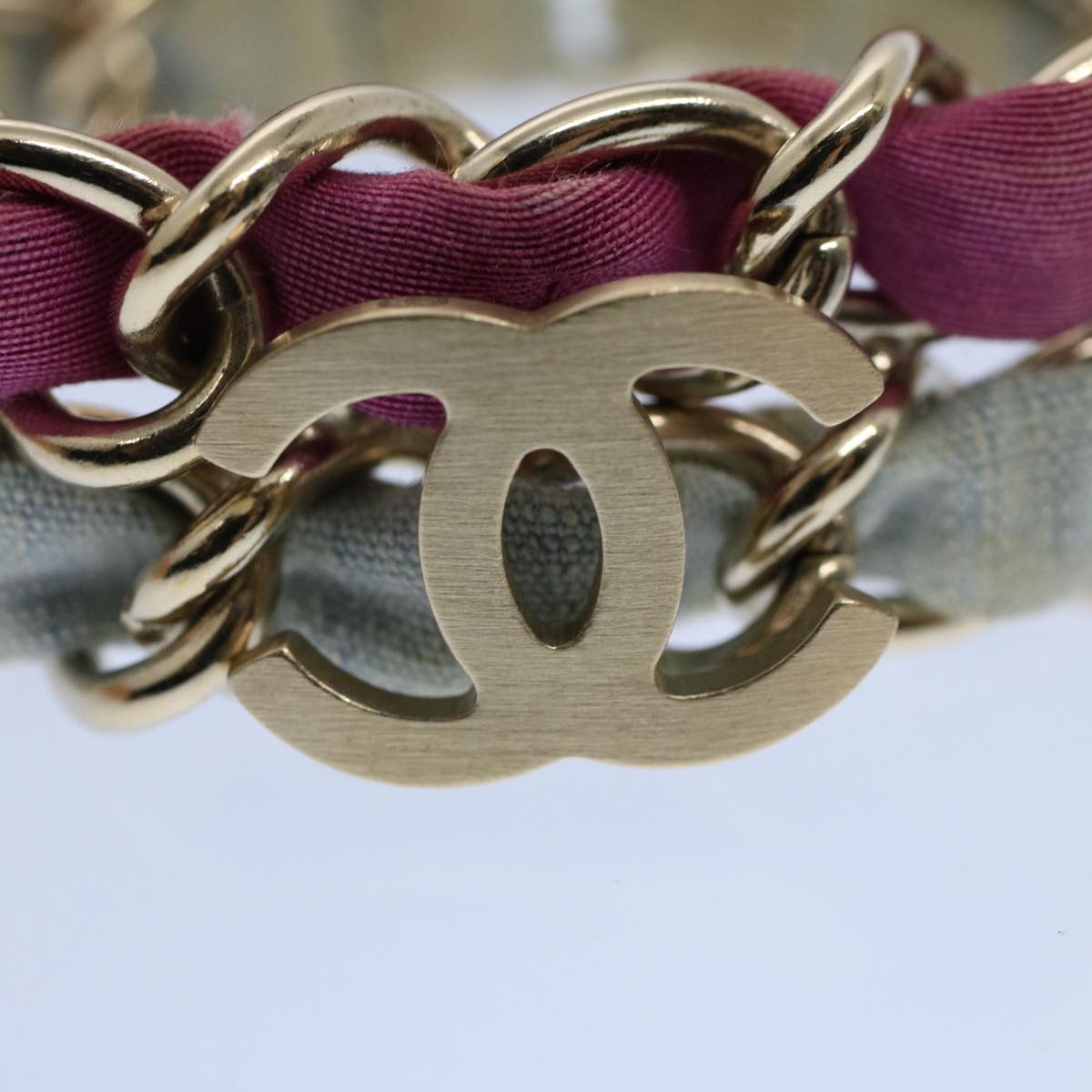 CHANEL COCO Mark Chain Bracelet metal Blue Purple Silver CC am5014