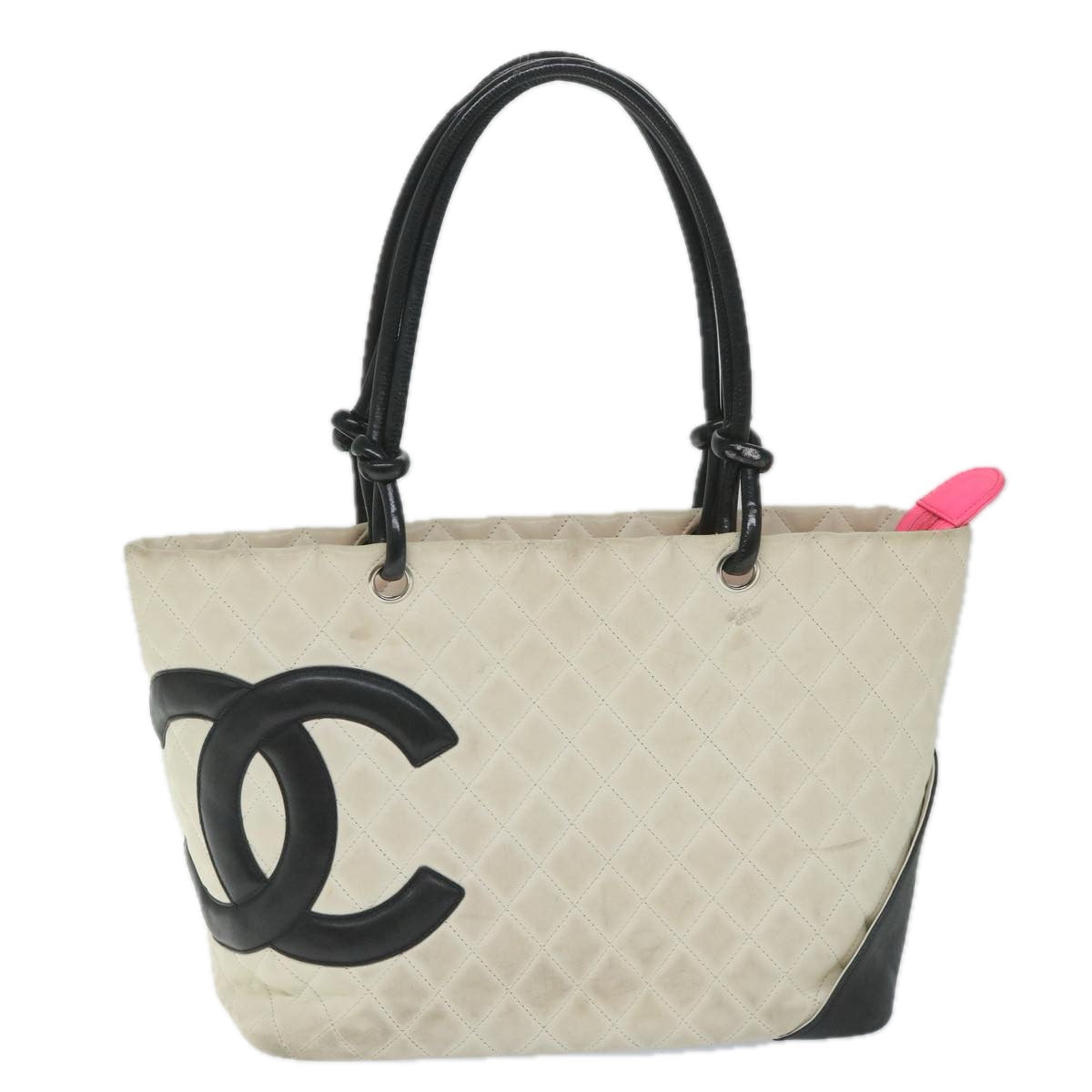 CHANEL Cambon Line Tote Bag Leather White CC am5180