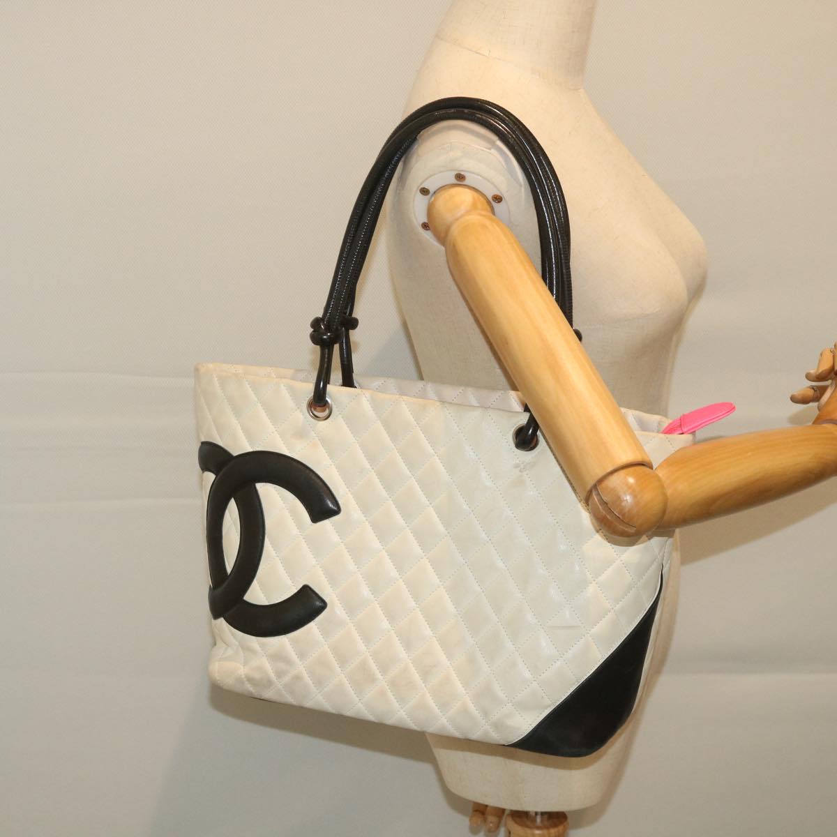 CHANEL Cambon Line Tote Bag Leather White CC am5180