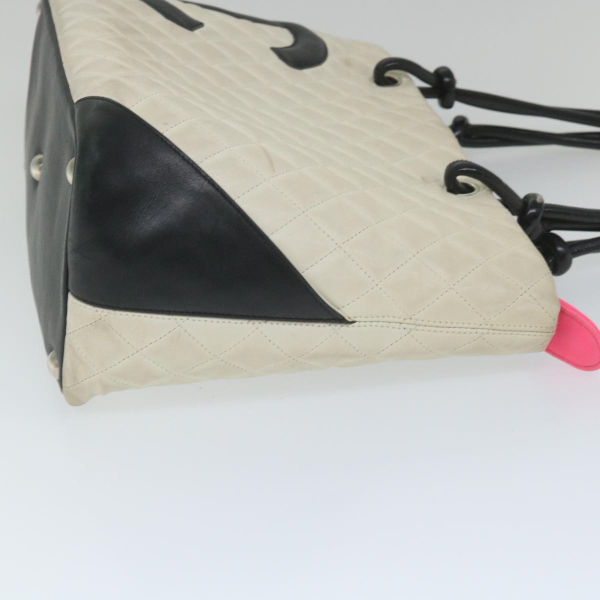 CHANEL Cambon Line Tote Bag Leather White CC am5180