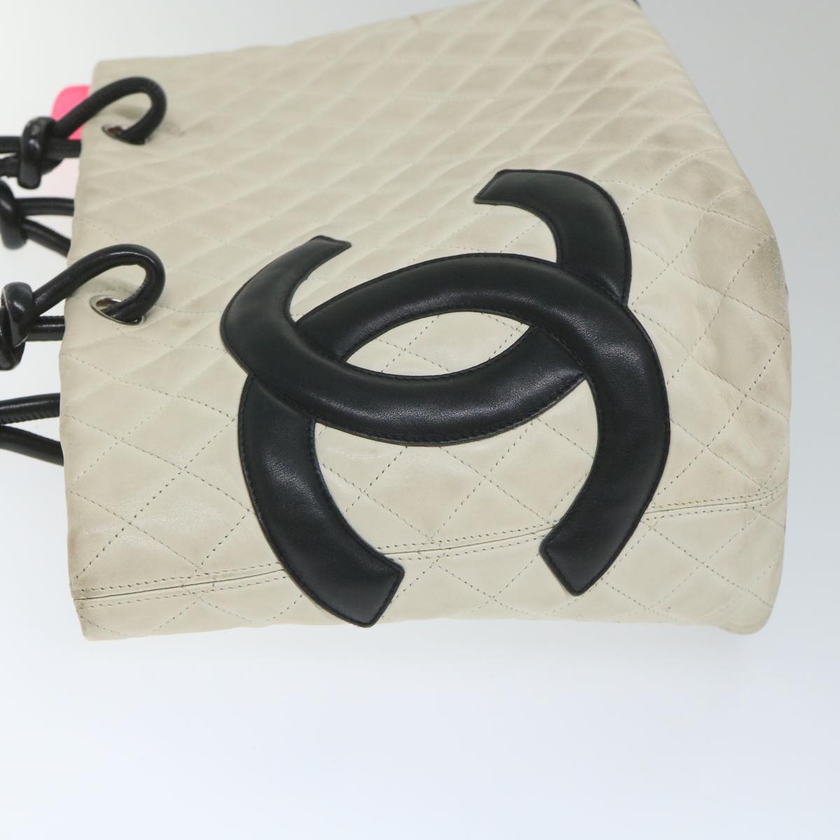 CHANEL Cambon Line Tote Bag Leather White CC am5180