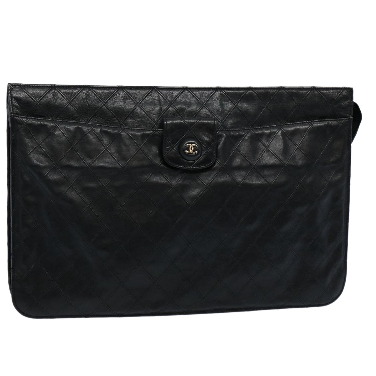 CHANEL Bicolole Briefcase Lamb Skin Black CC am5376