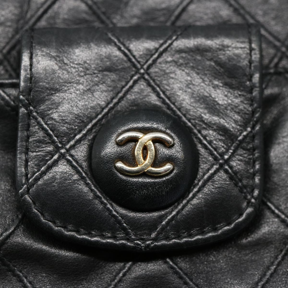 CHANEL Bicolole Briefcase Lamb Skin Black CC am5376
