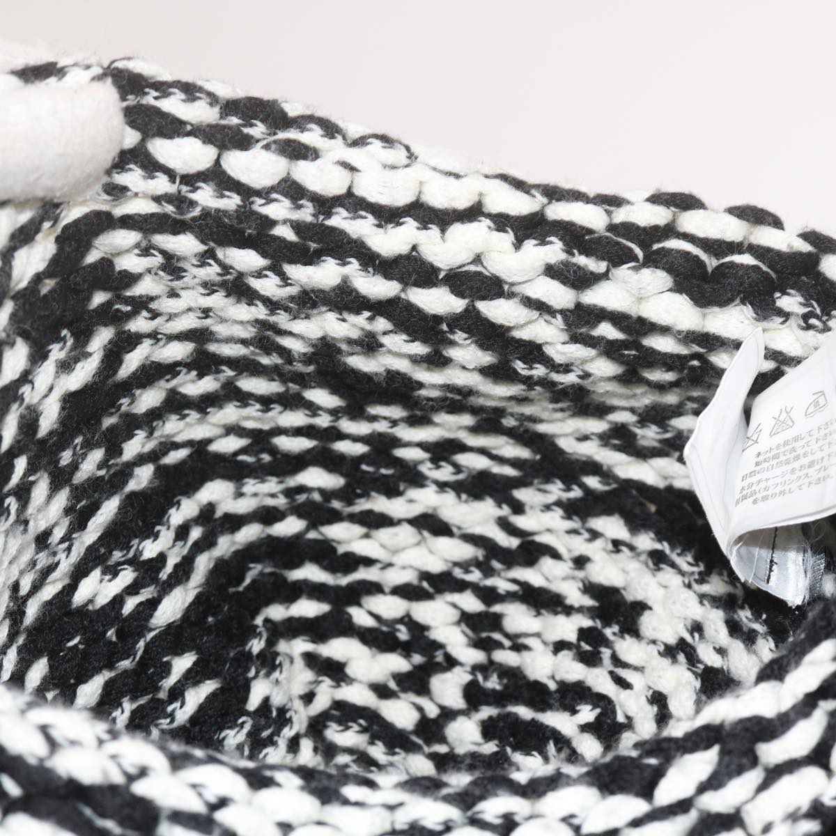 CHANEL COCO Mark Knitted Fabrics Hat Wool Black White CC am5382