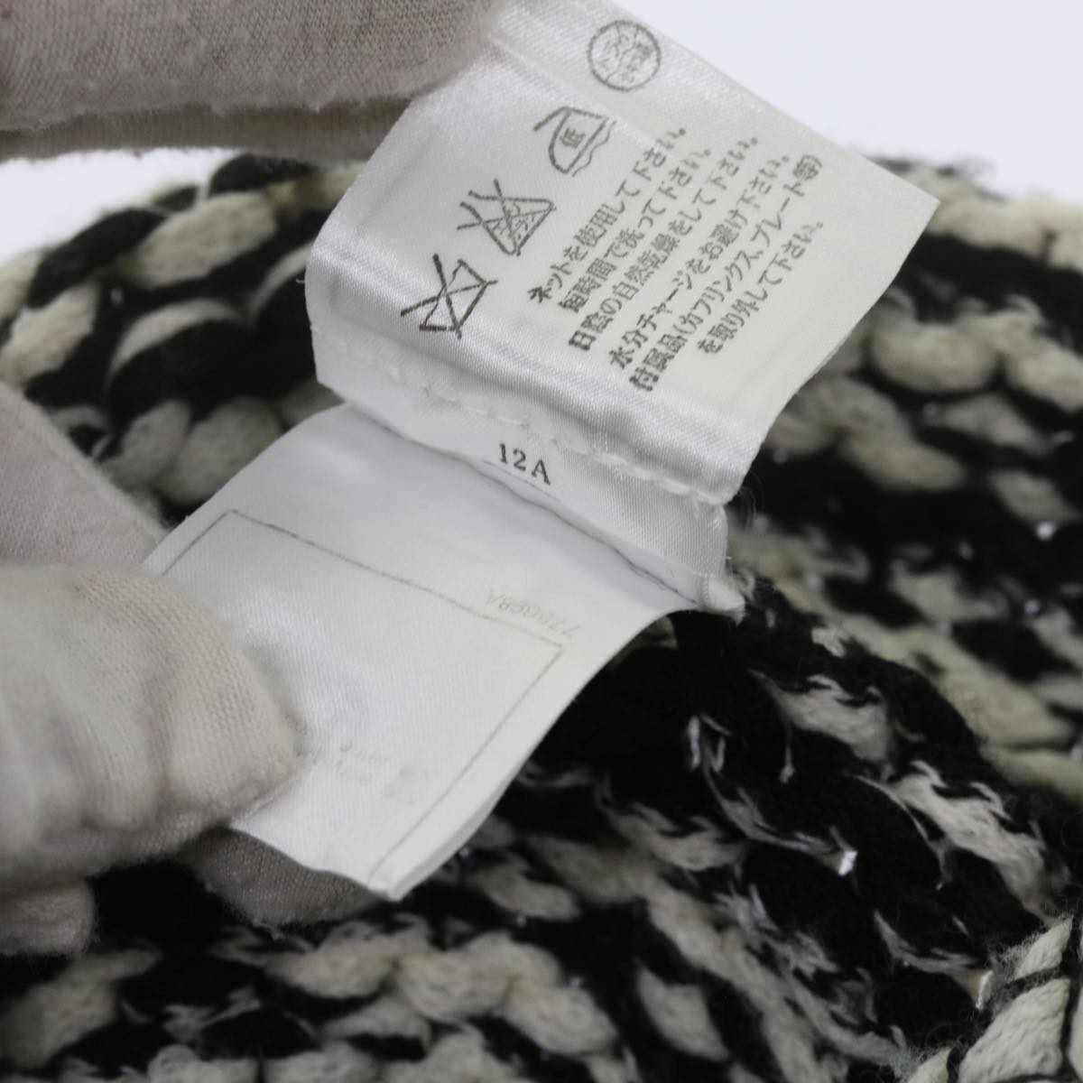 CHANEL COCO Mark Knitted Fabrics Hat Wool Black White CC am5382