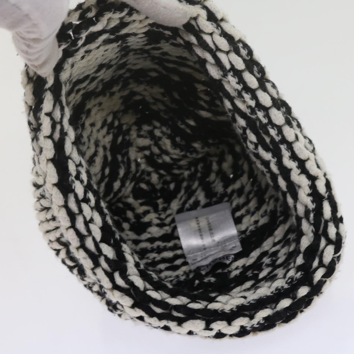 CHANEL COCO Mark Knitted Fabrics Hat Wool Black White CC am5382