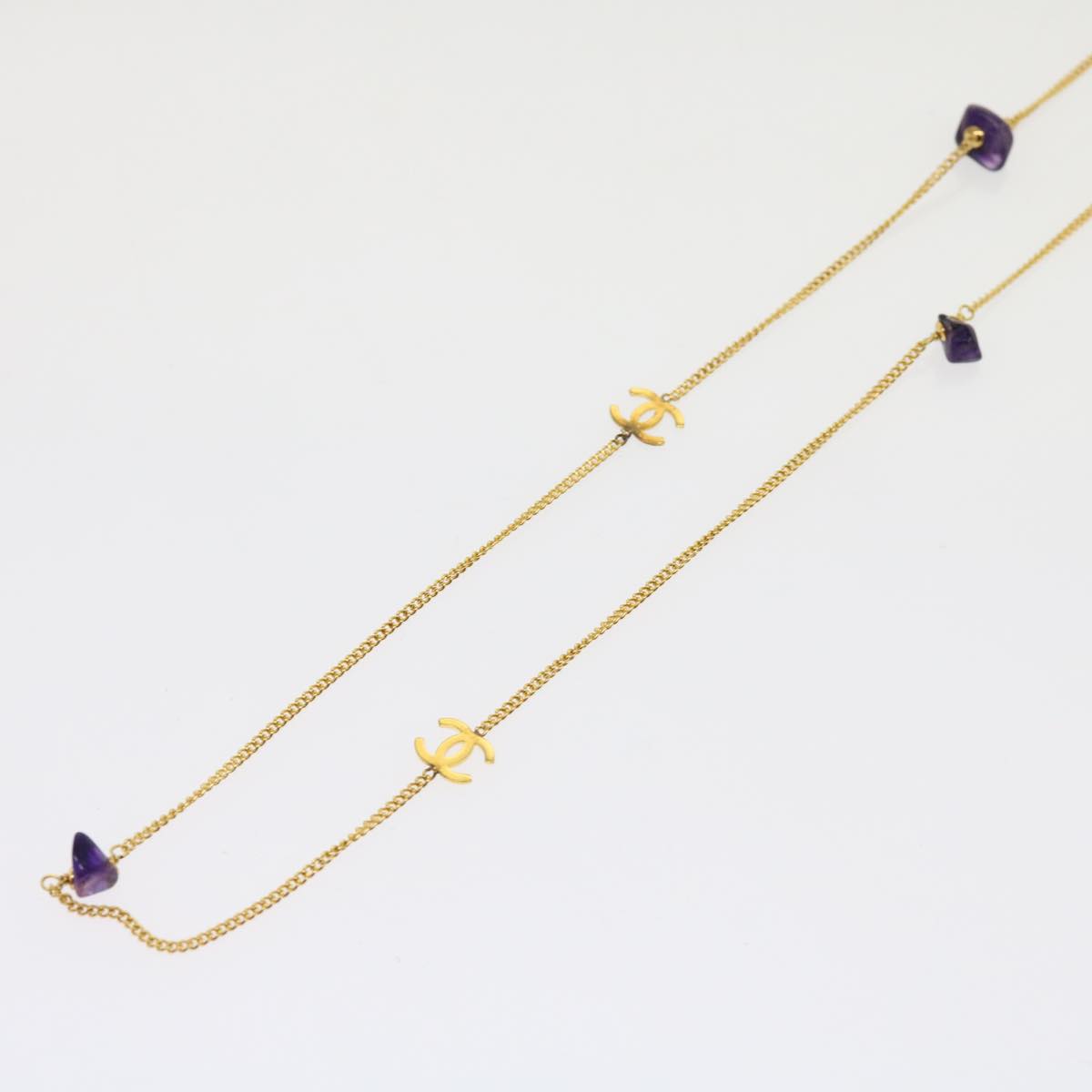 CHANEL COCO Mark Stone Necklace Gold CC am5561