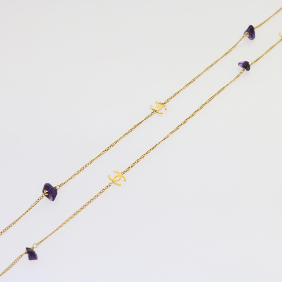 CHANEL COCO Mark Stone Necklace Gold CC am5561