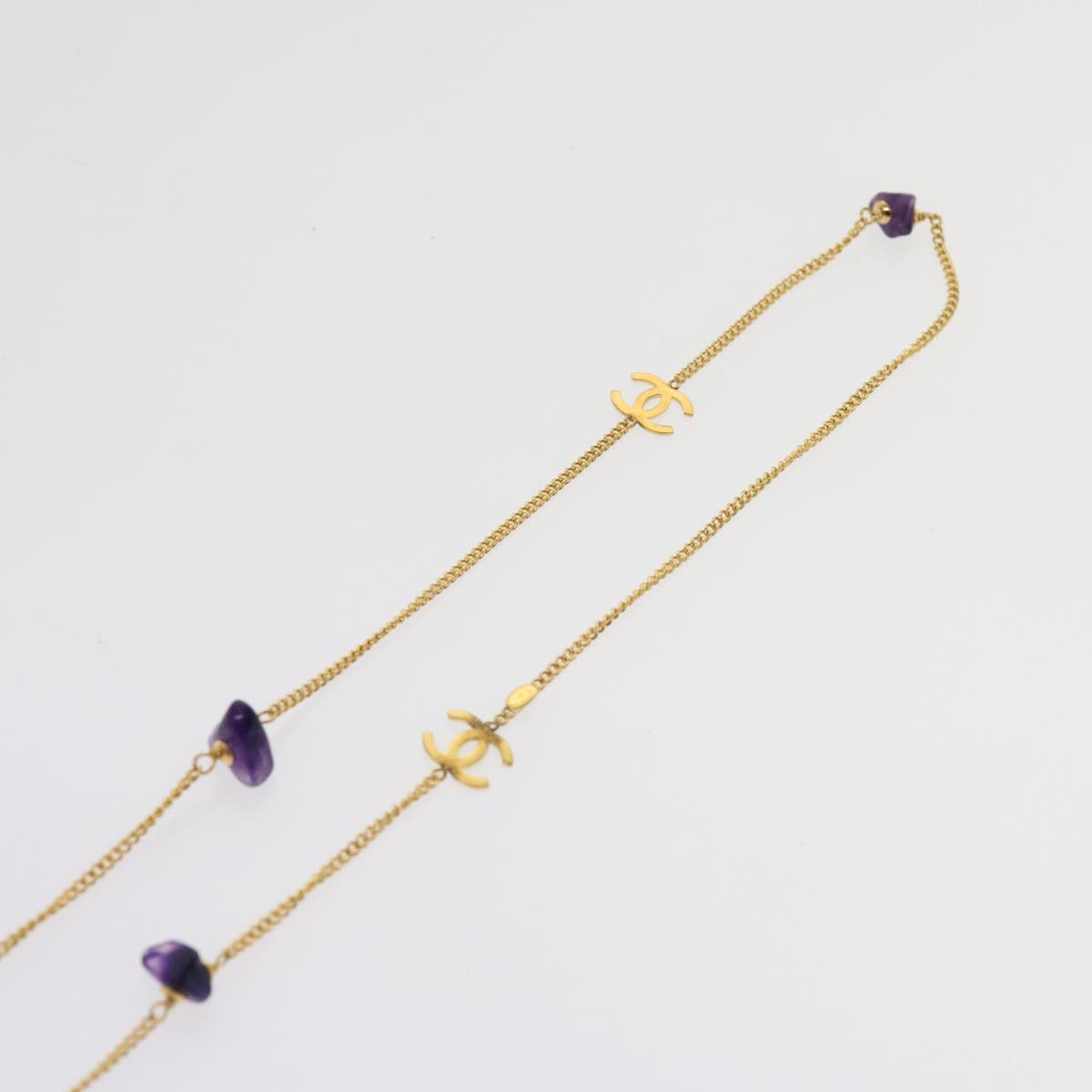 CHANEL COCO Mark Stone Necklace Gold CC am5561