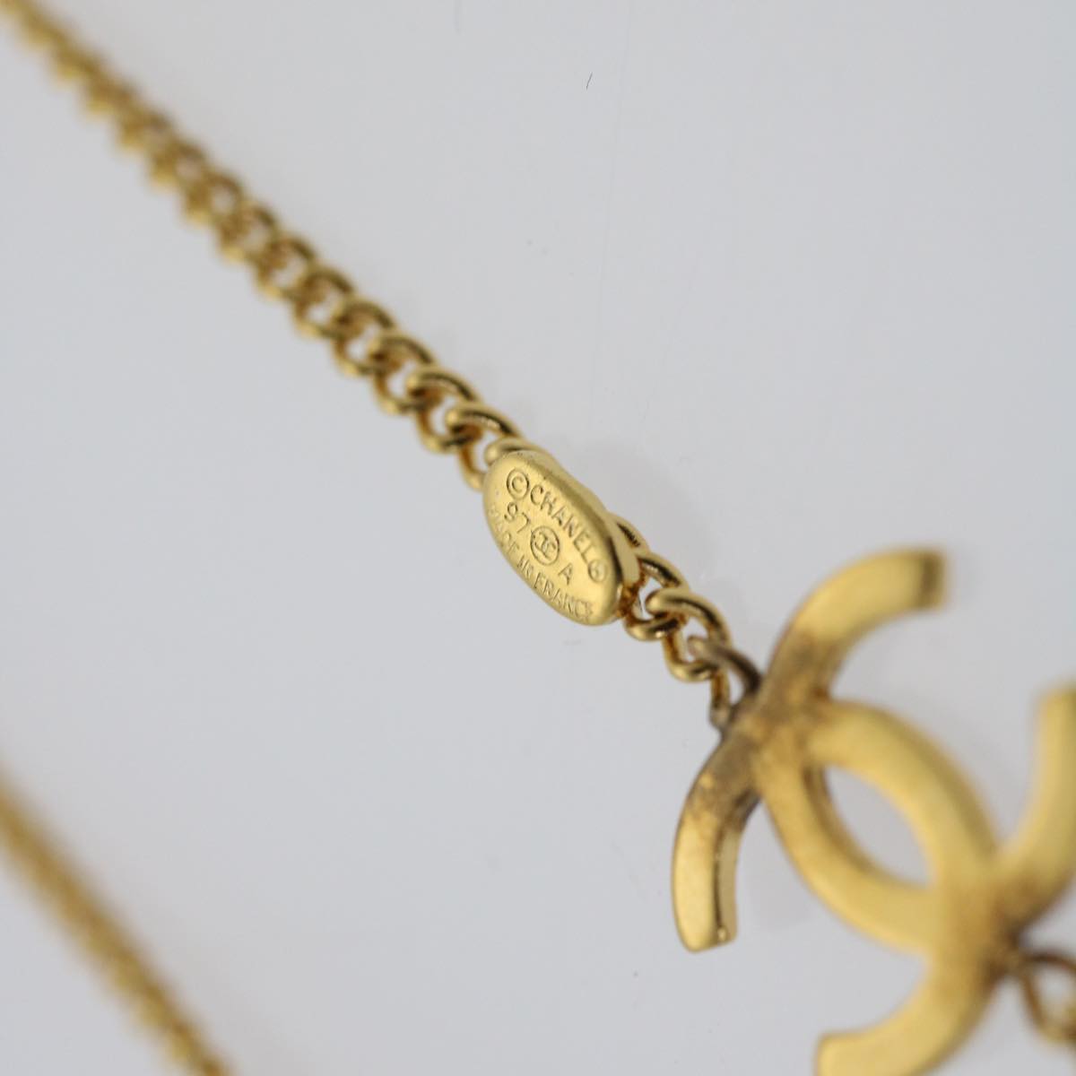 CHANEL COCO Mark Stone Necklace Gold CC am5561