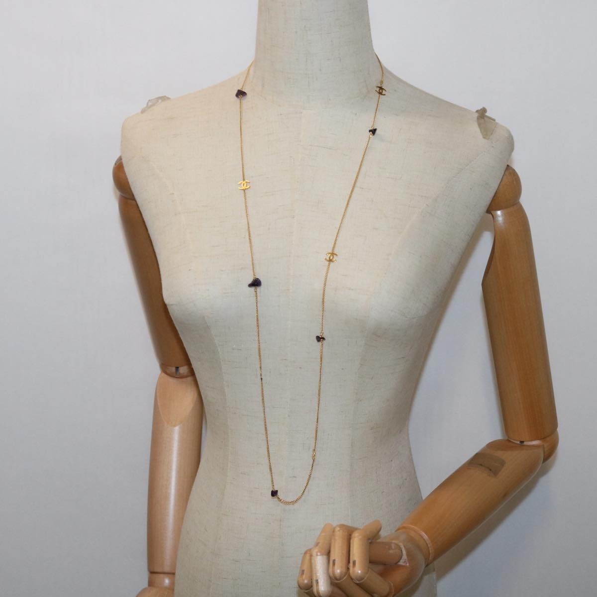 CHANEL COCO Mark Stone Necklace Gold CC am5561