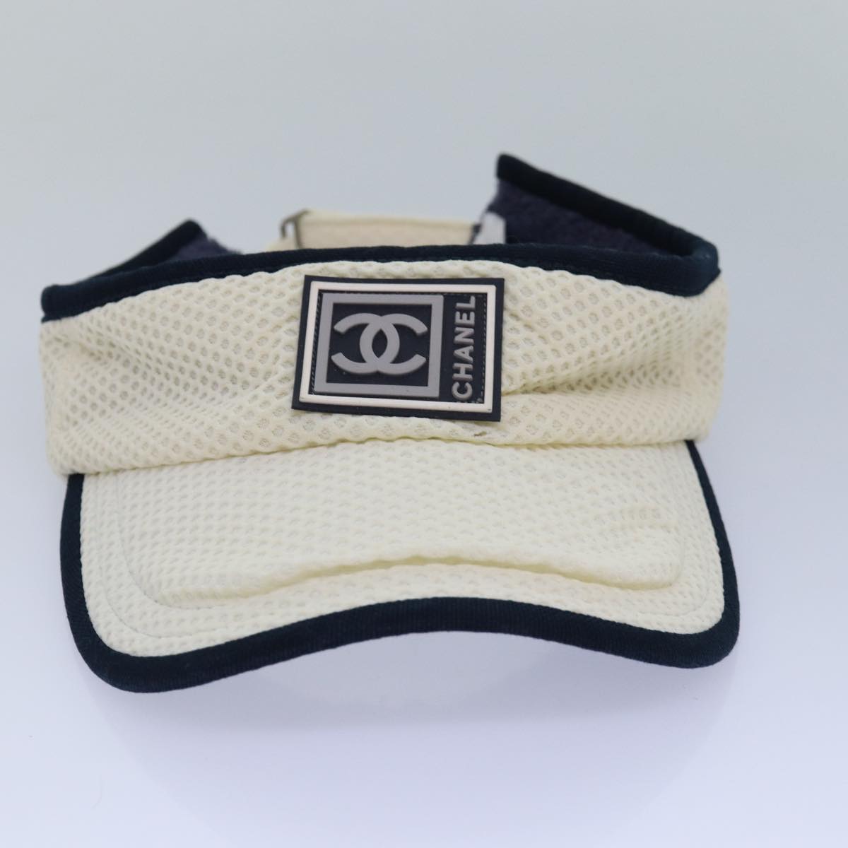 CHANEL Sports Sun Visor Cotton White Silver CC am6754