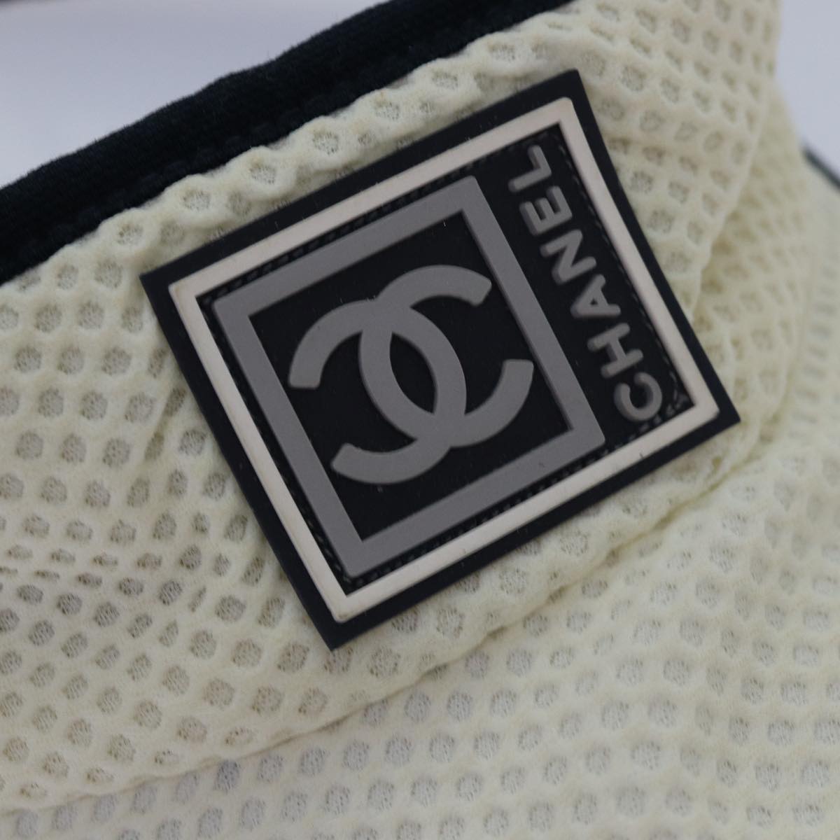 CHANEL Sports Sun Visor Cotton White Silver CC am6754