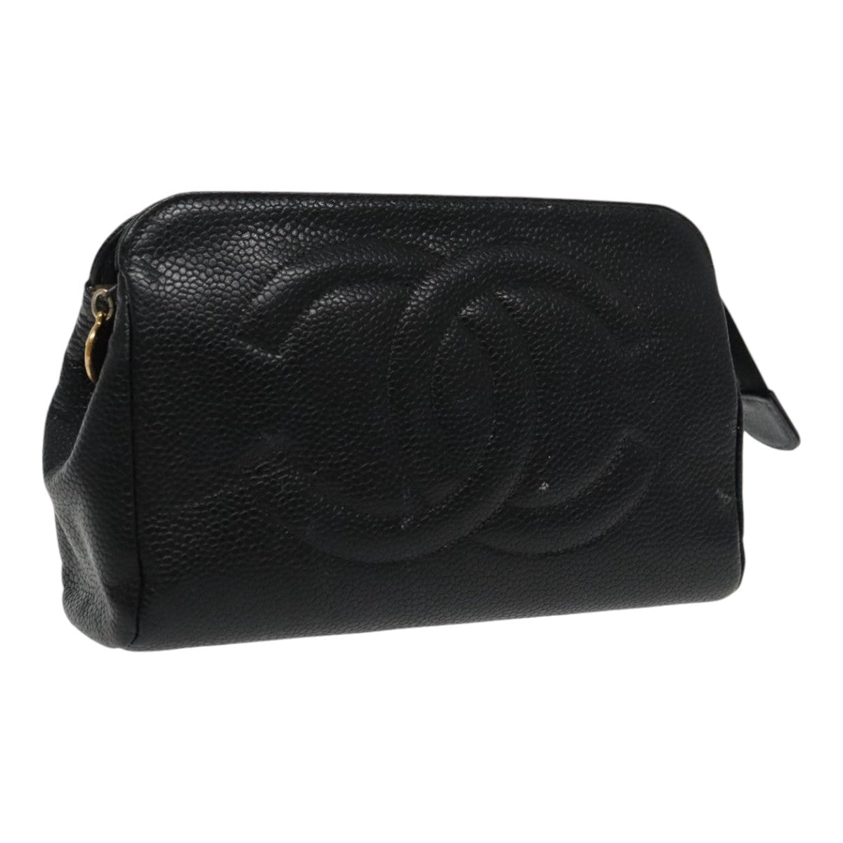 CHANEL COCO Mark Pouch Caviar Skin Black Gold CC am7049