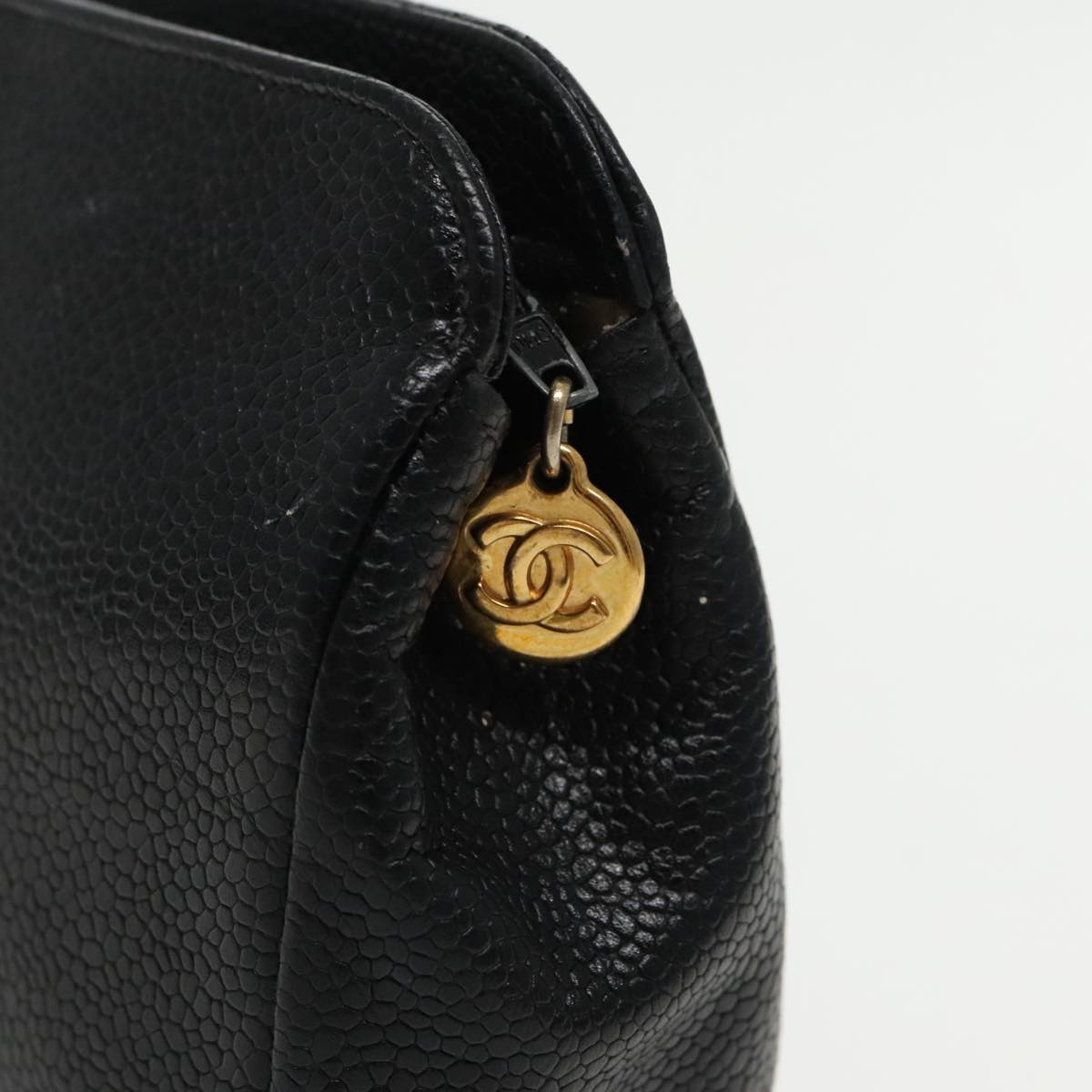 CHANEL COCO Mark Pouch Caviar Skin Black Gold CC am7049