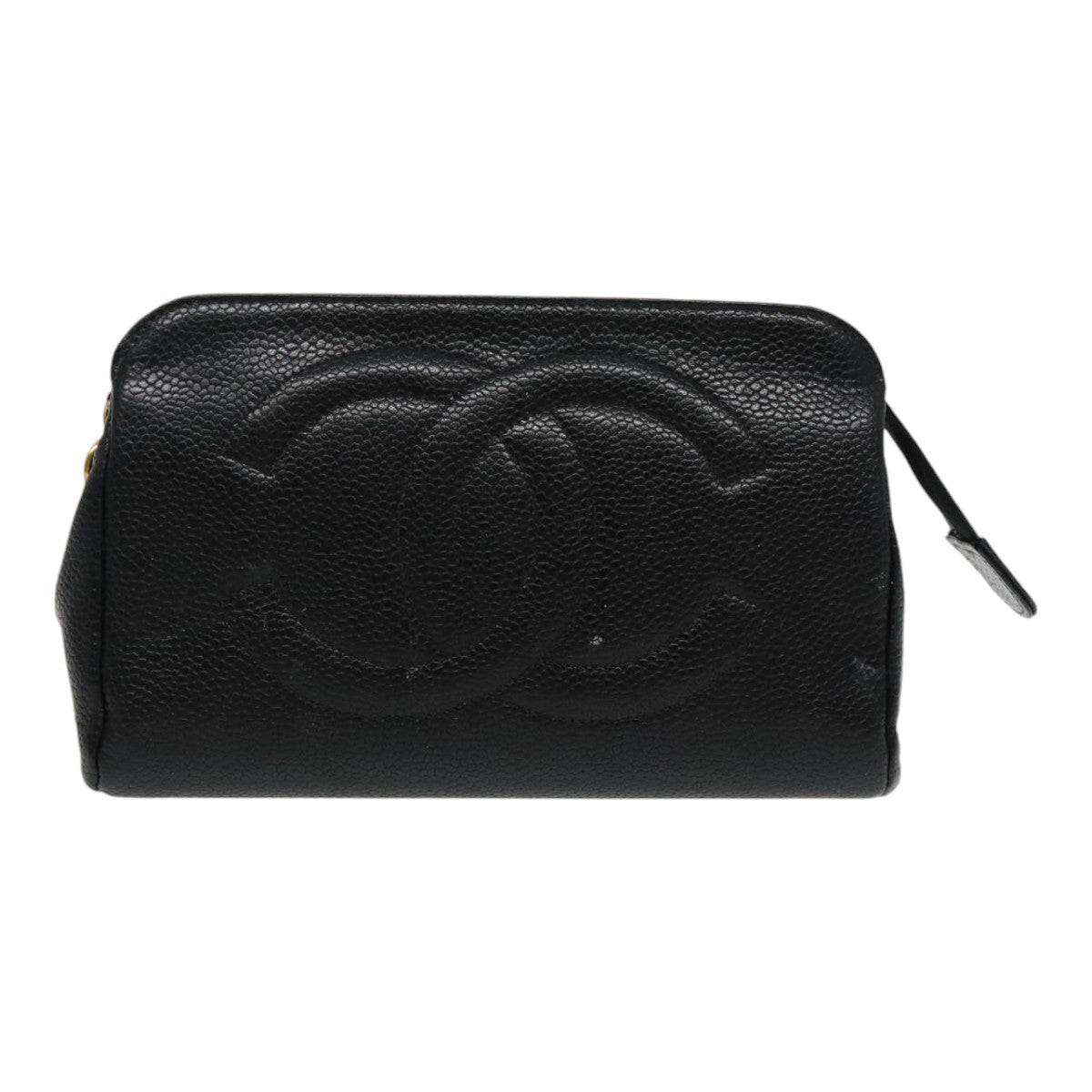 CHANEL COCO Mark Pouch Caviar Skin Black Gold CC am7049