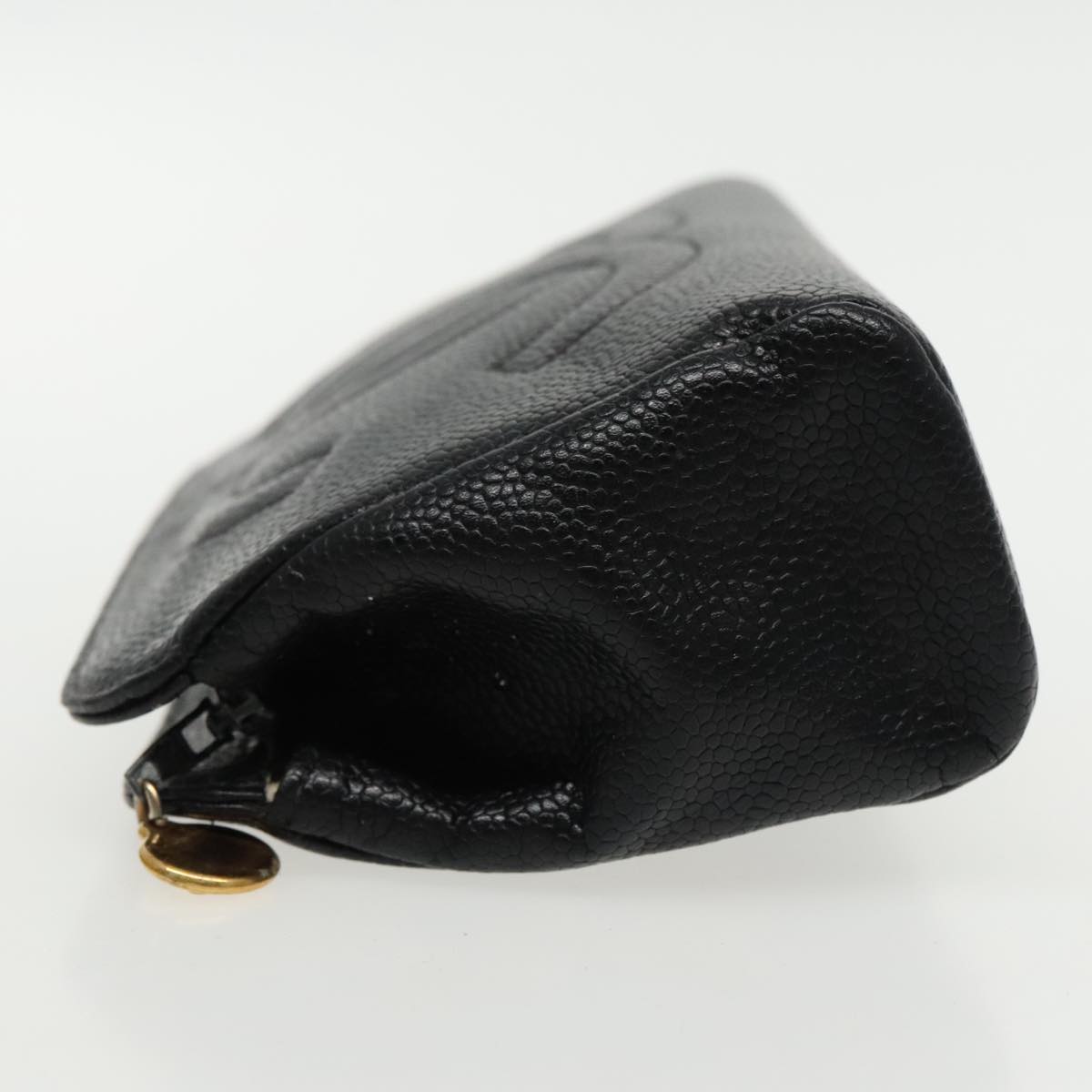 CHANEL COCO Mark Pouch Caviar Skin Black Gold CC am7049