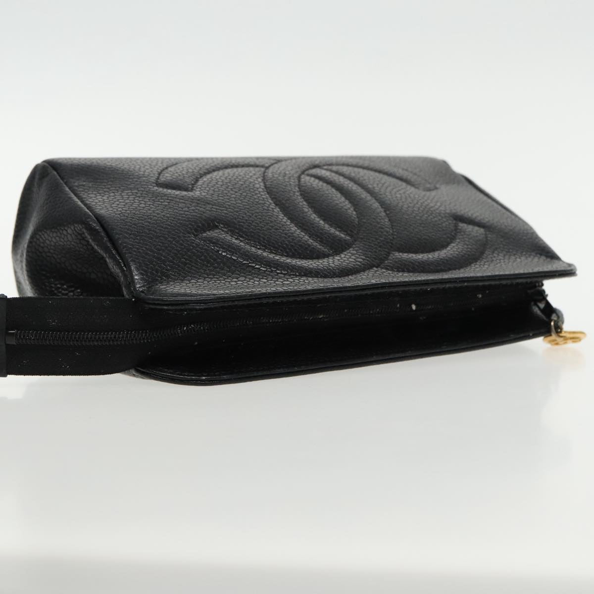 CHANEL COCO Mark Pouch Caviar Skin Black Gold CC am7049