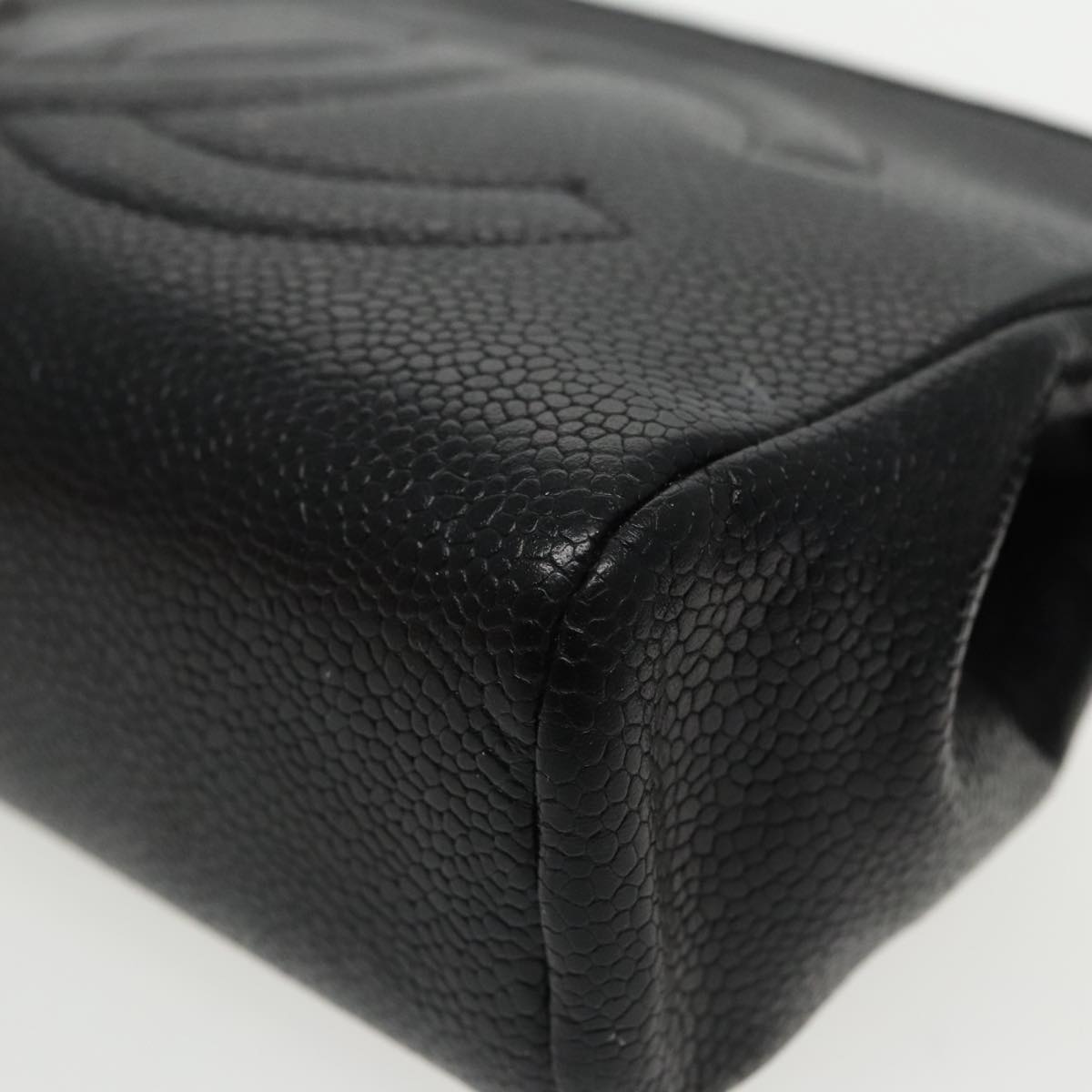 CHANEL COCO Mark Pouch Caviar Skin Black Gold CC am7049