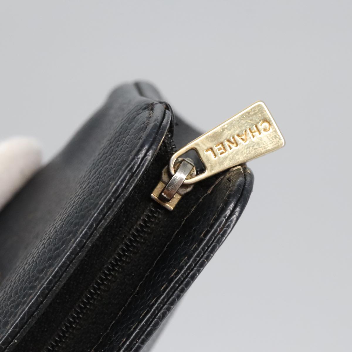 CHANEL COCO Mark Pouch Caviar Skin Black Gold CC am7126