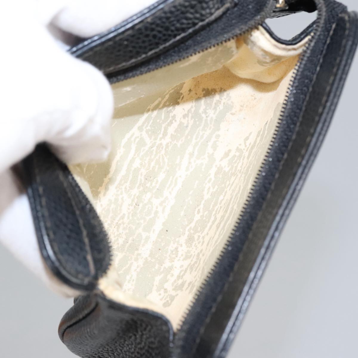 CHANEL COCO Mark Pouch Caviar Skin Black Gold CC am7126
