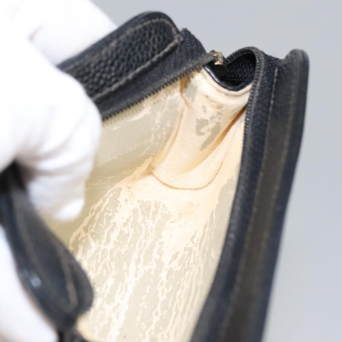 CHANEL COCO Mark Pouch Caviar Skin Black Gold CC am7126
