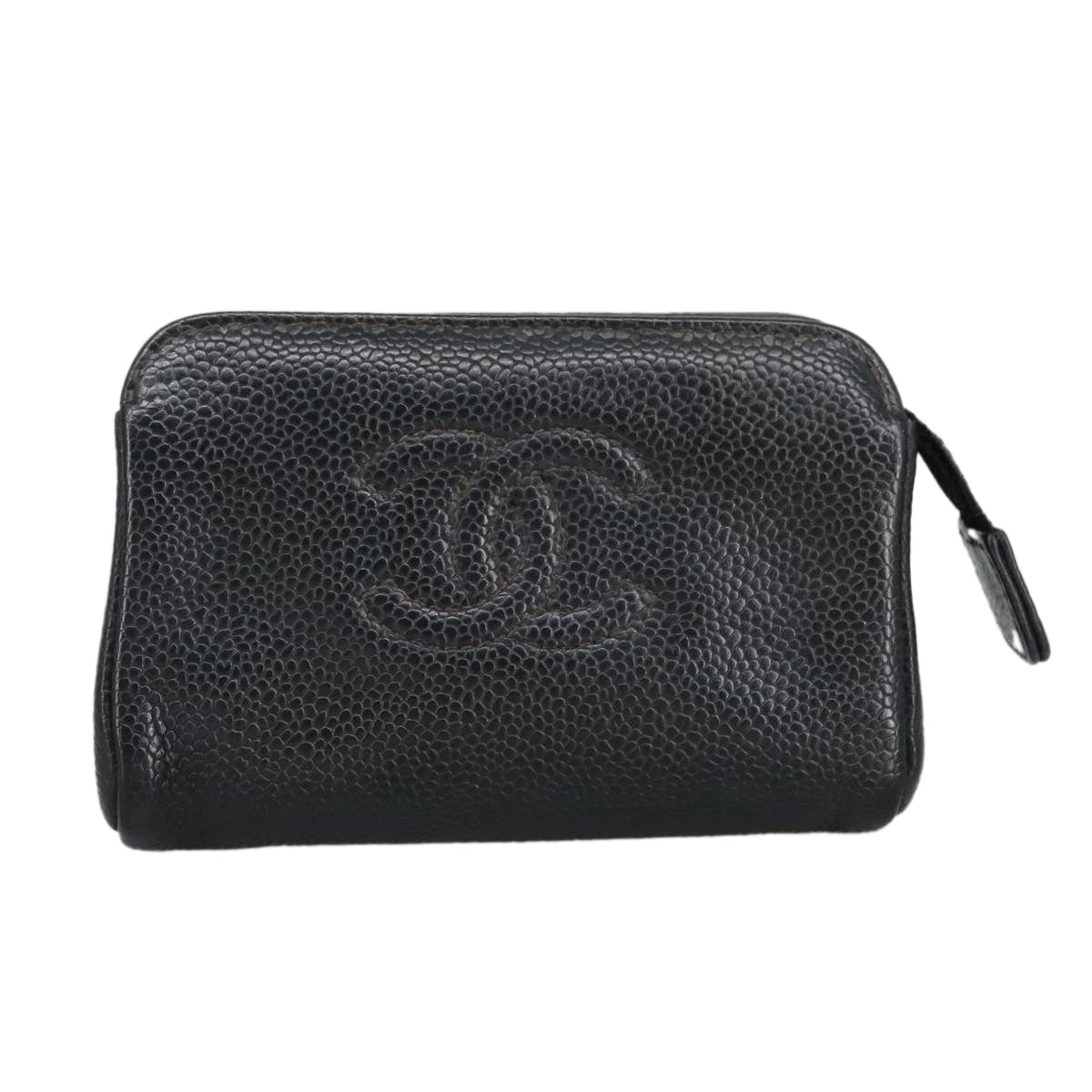 CHANEL COCO Mark Pouch Caviar Skin Black Gold CC am7126