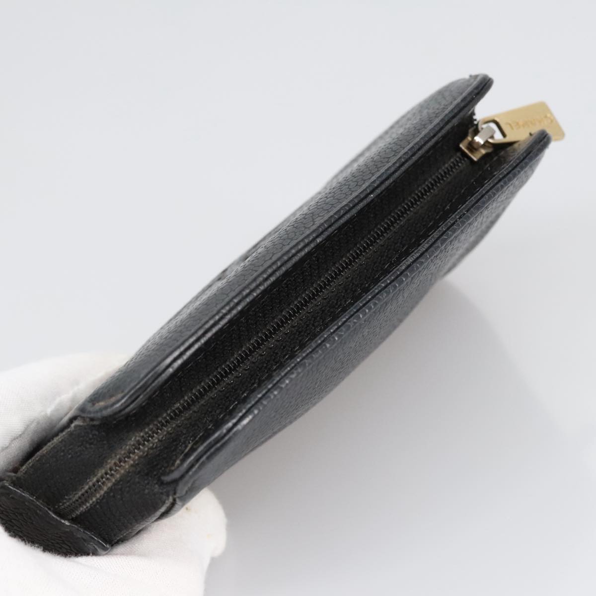 CHANEL COCO Mark Pouch Caviar Skin Black Gold CC am7126