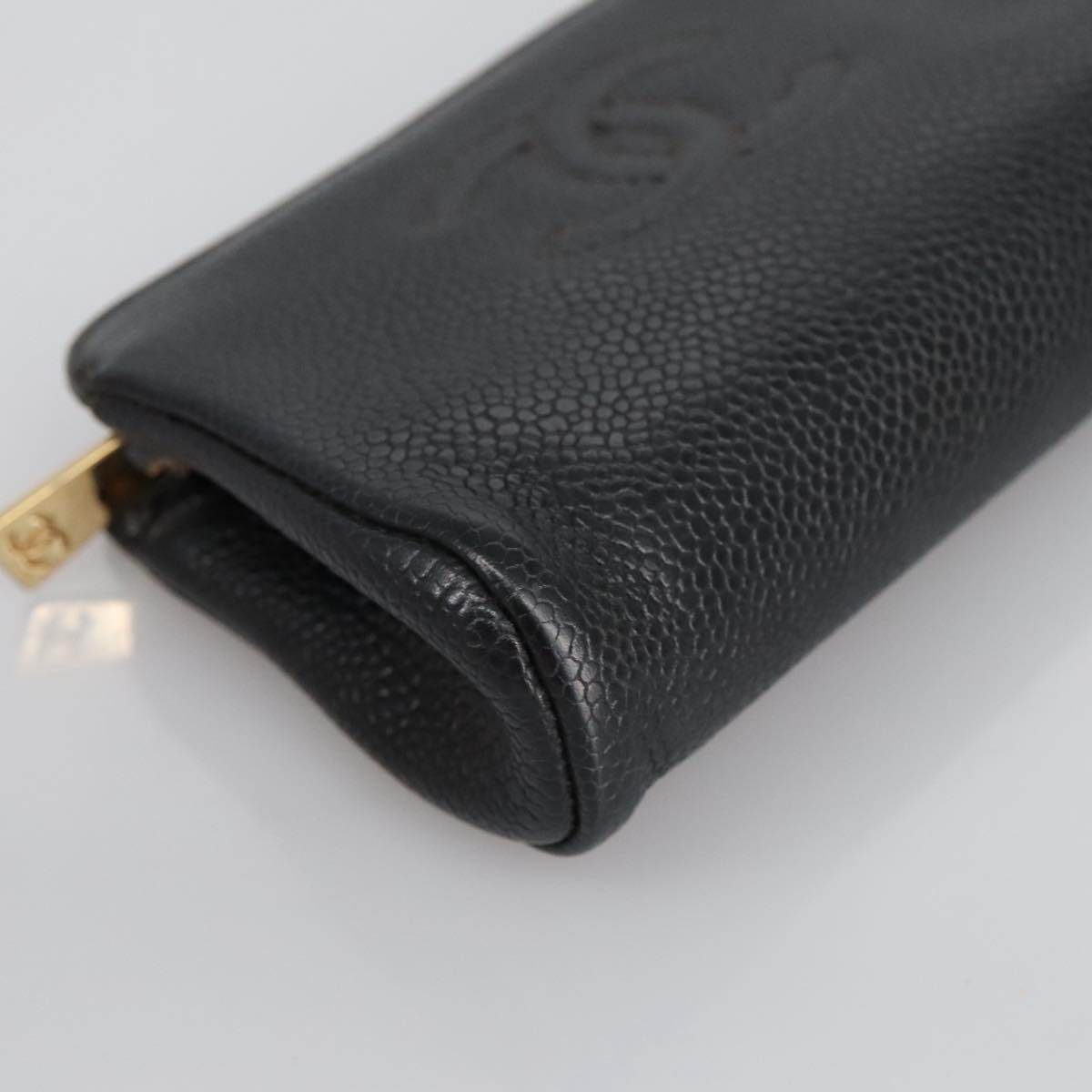 CHANEL COCO Mark Pouch Caviar Skin Black Gold CC am7126