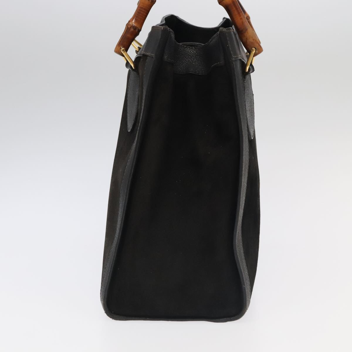 GUCCI Bamboo Hand Bag Suede Leather Black Gold 002 1095 0260 am7190